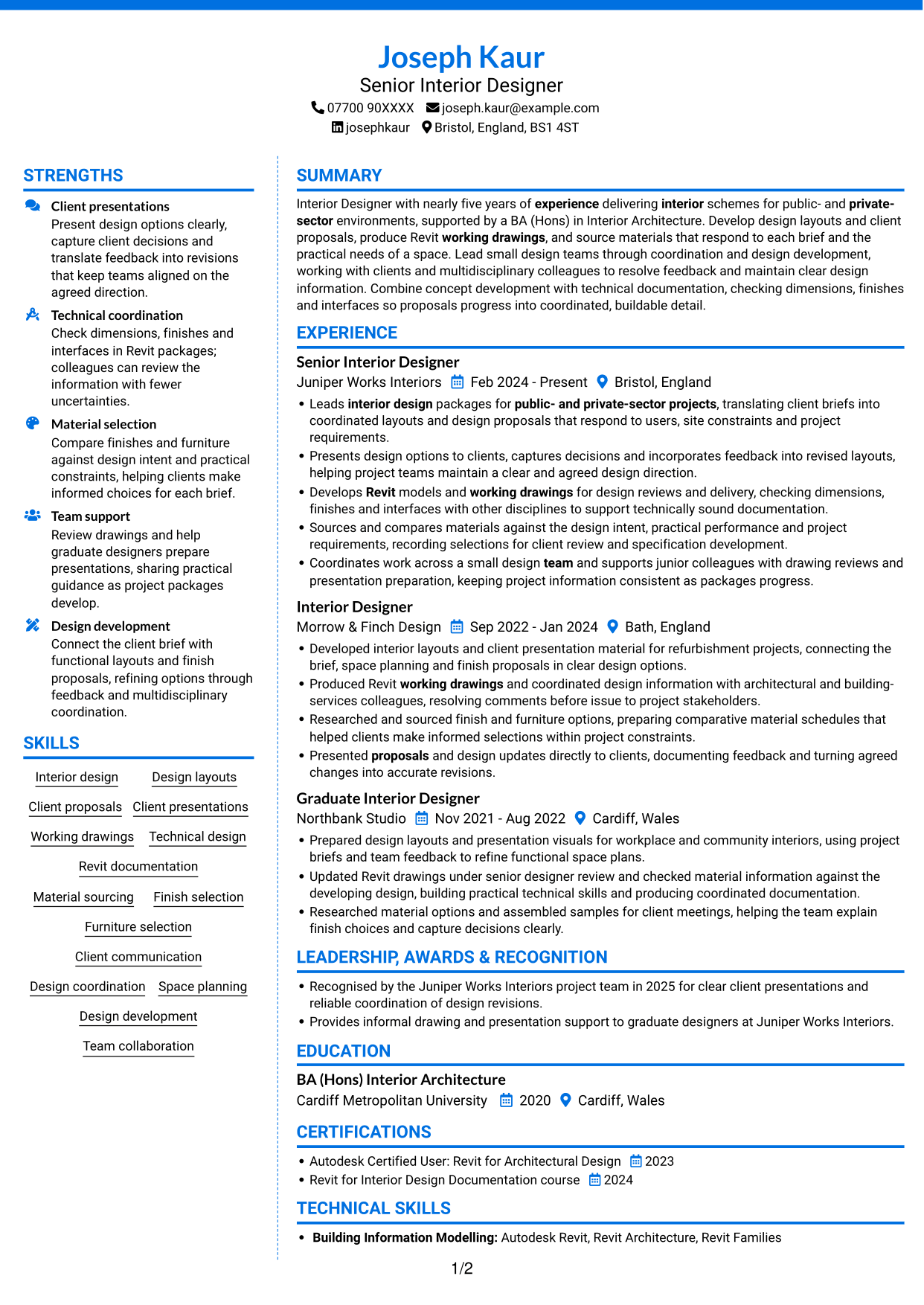 CV example — page 1