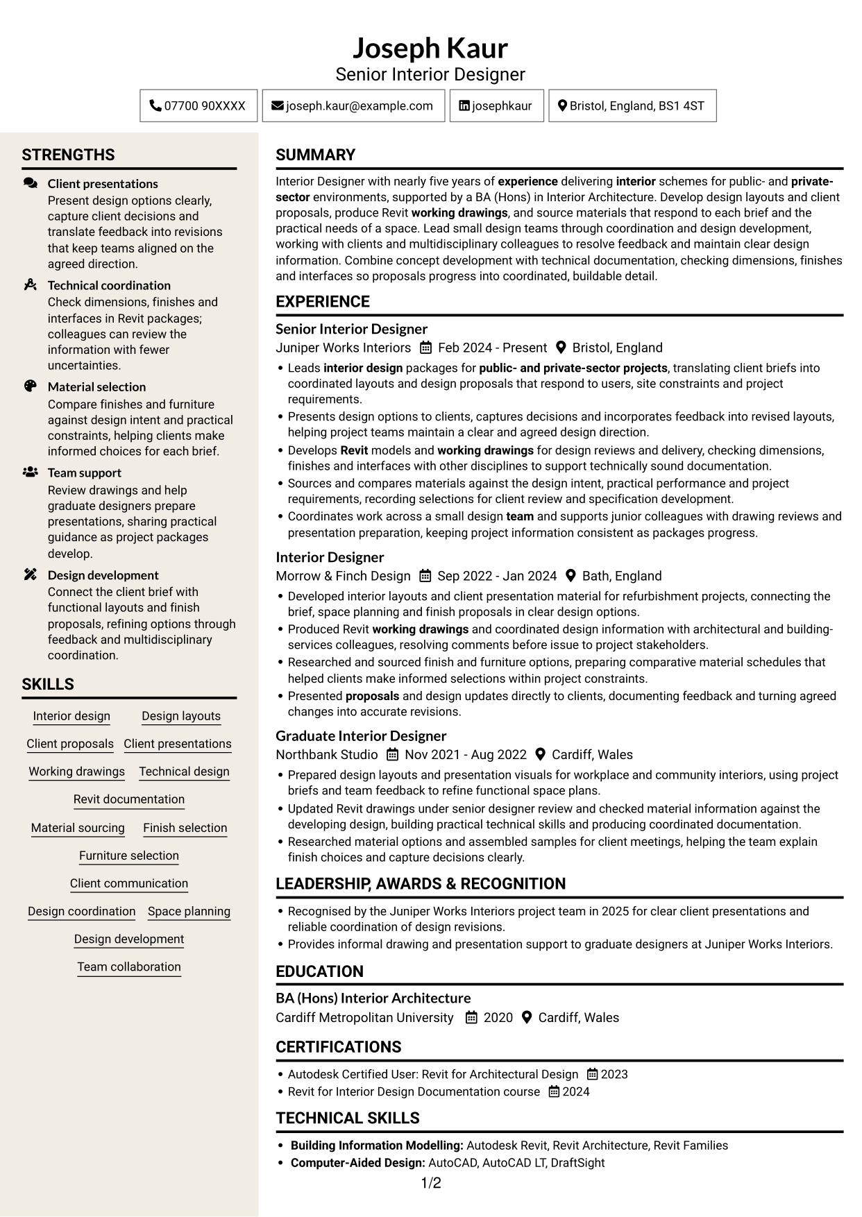 CV example — page 1