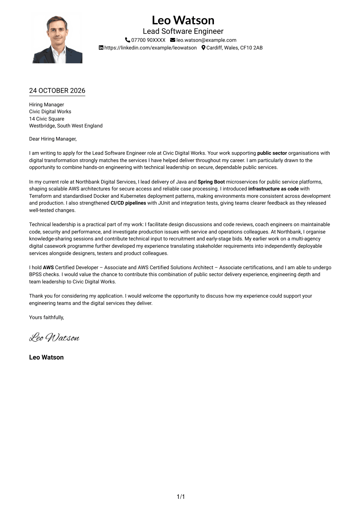 Cover letter example — page 1