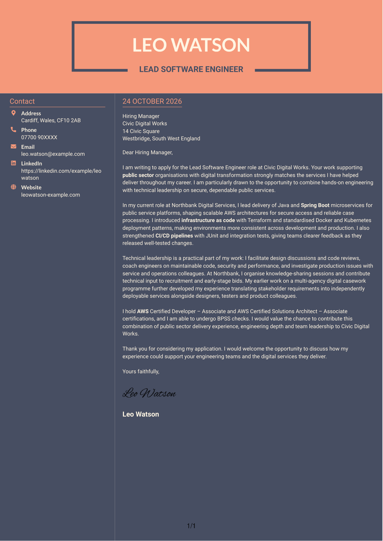 Cover letter example — page 1