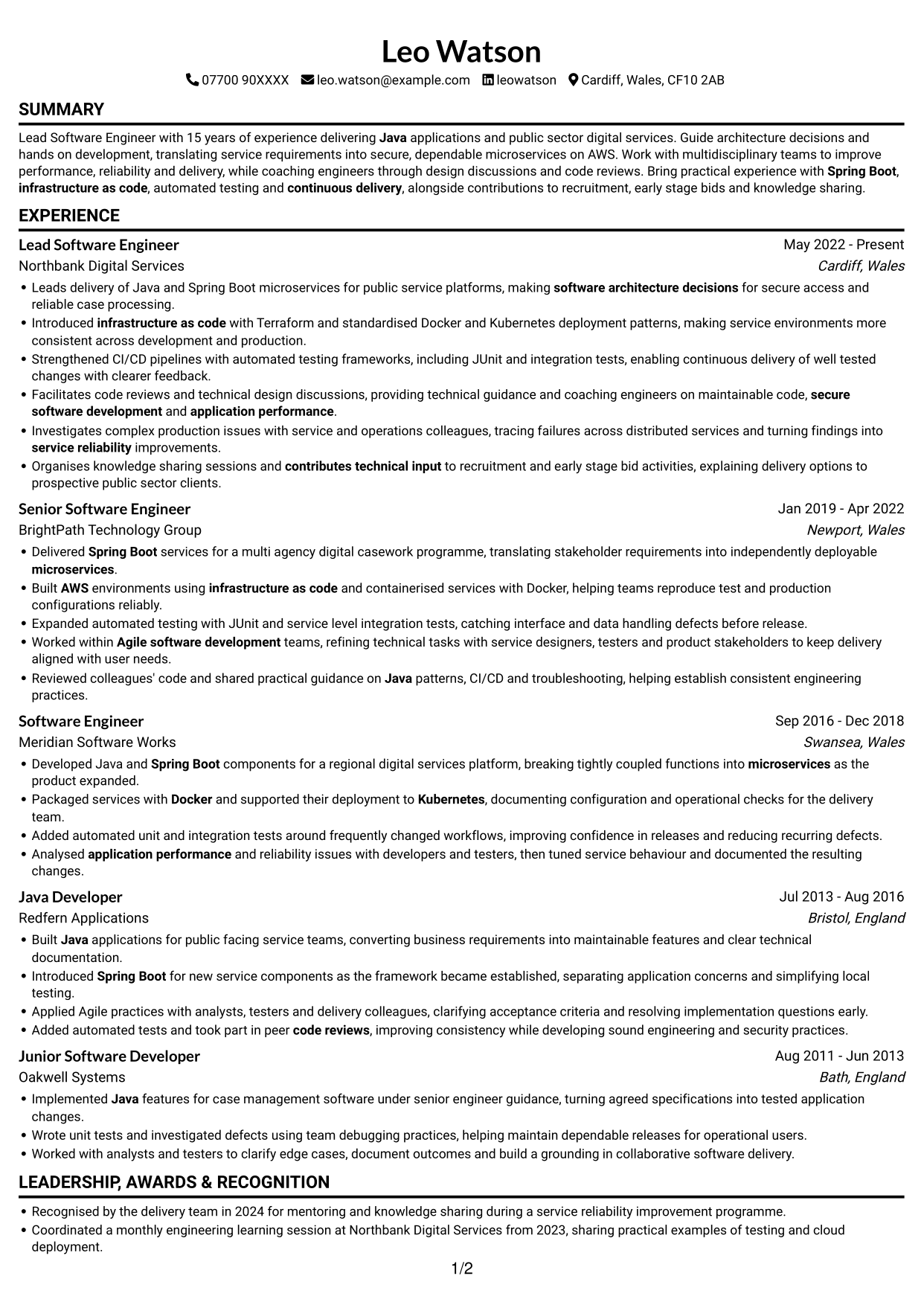 CV example — page 1