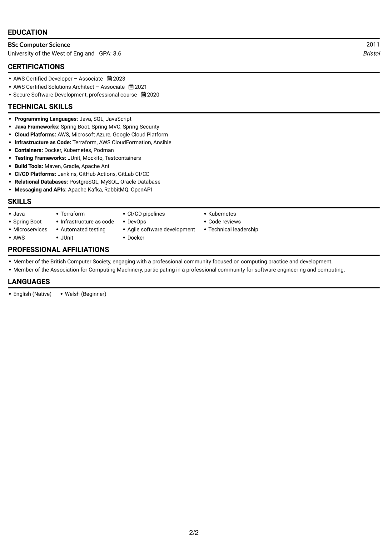 CV example — page 2
