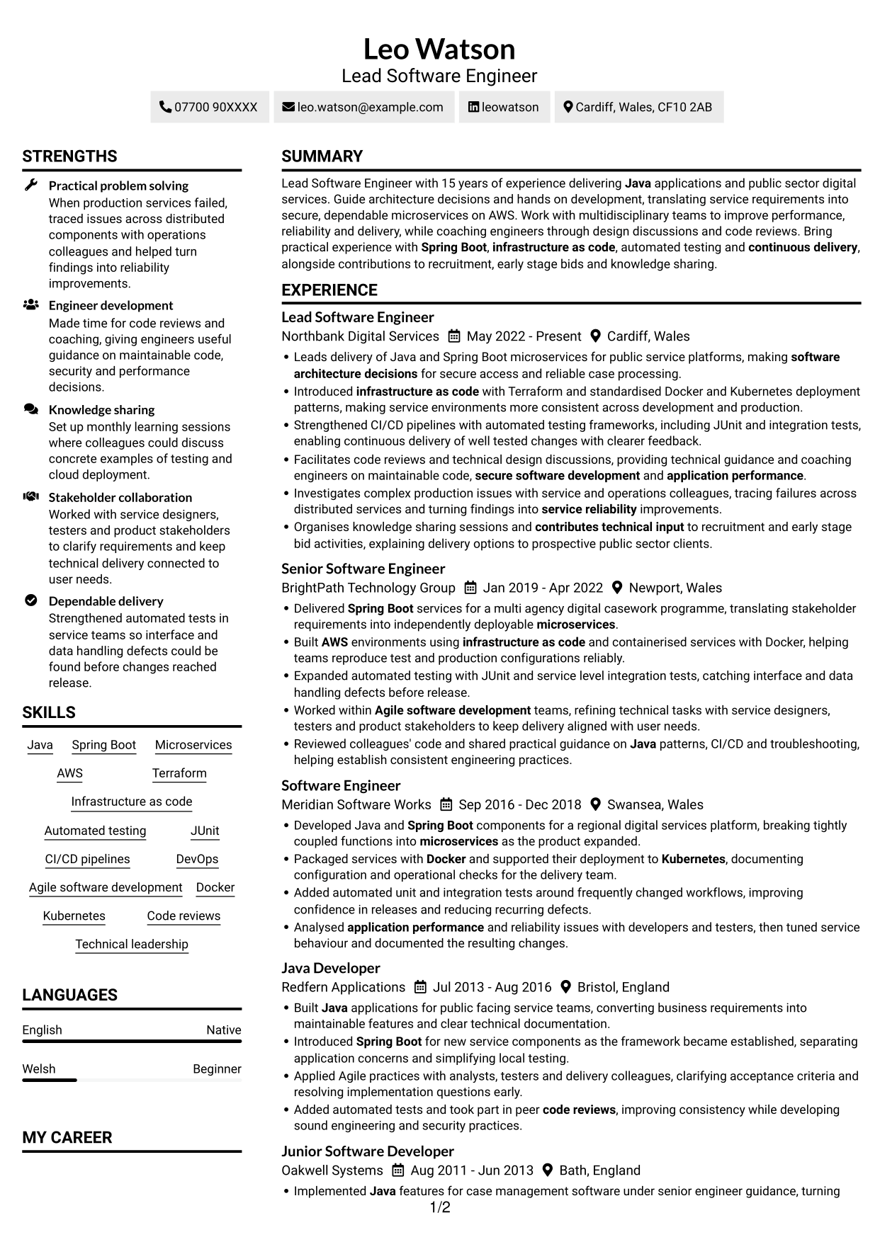 CV example — page 1