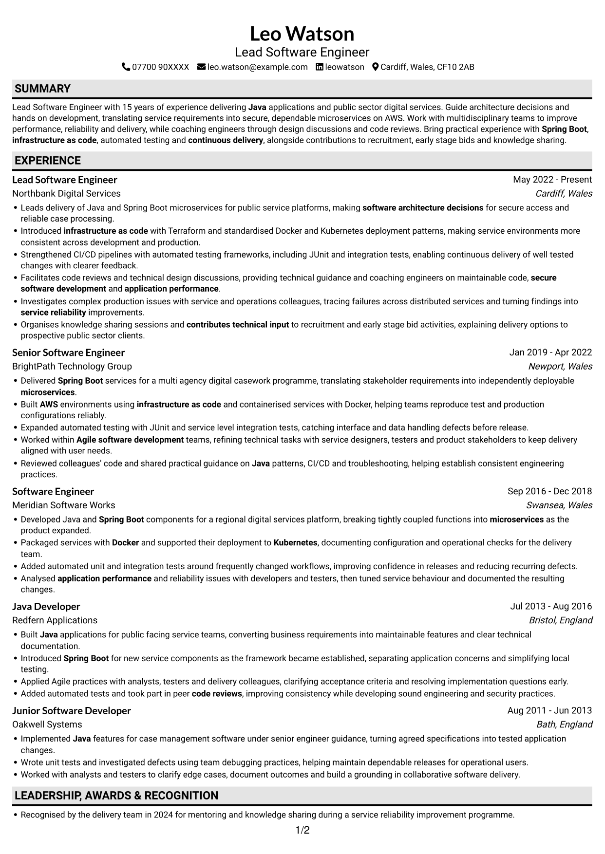 CV example — page 1