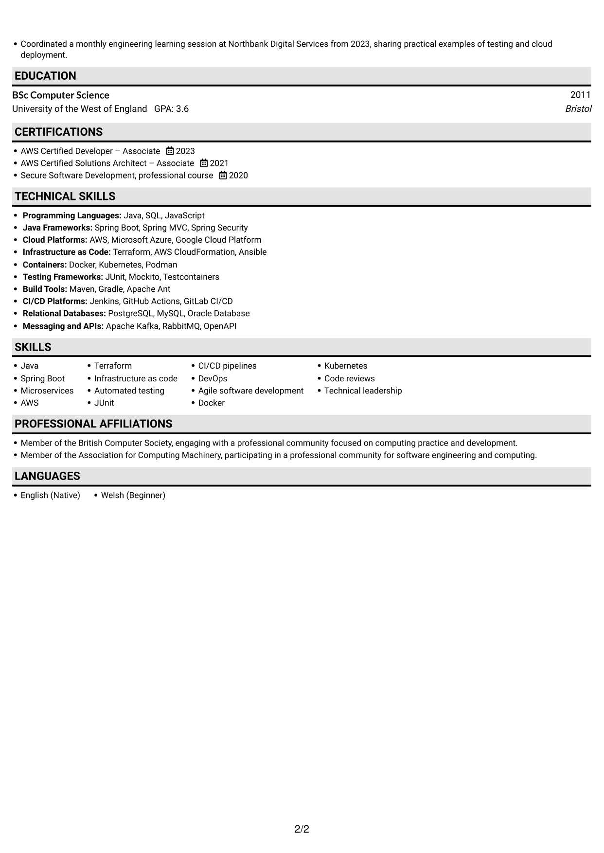 CV example — page 2