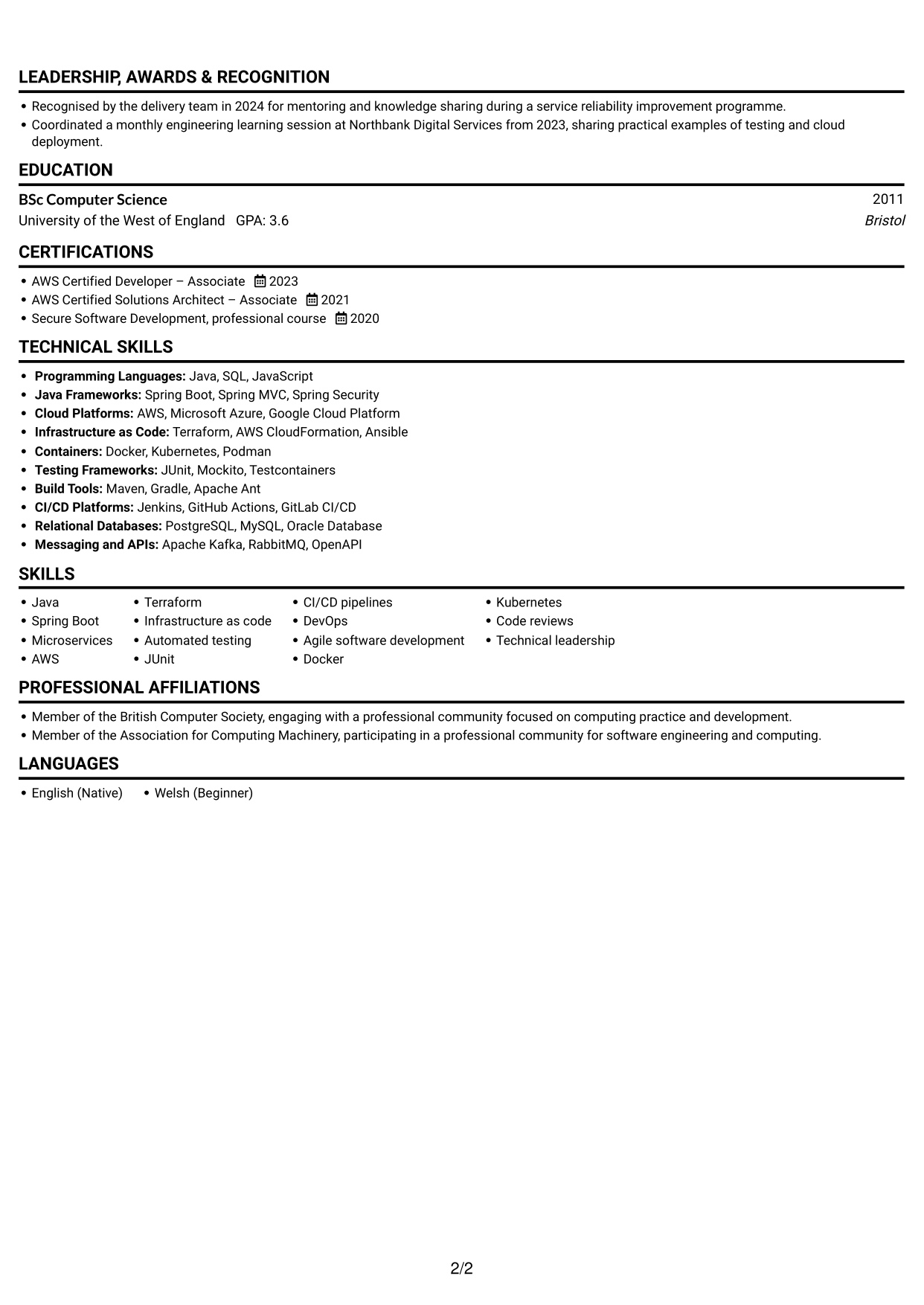 CV example — page 2