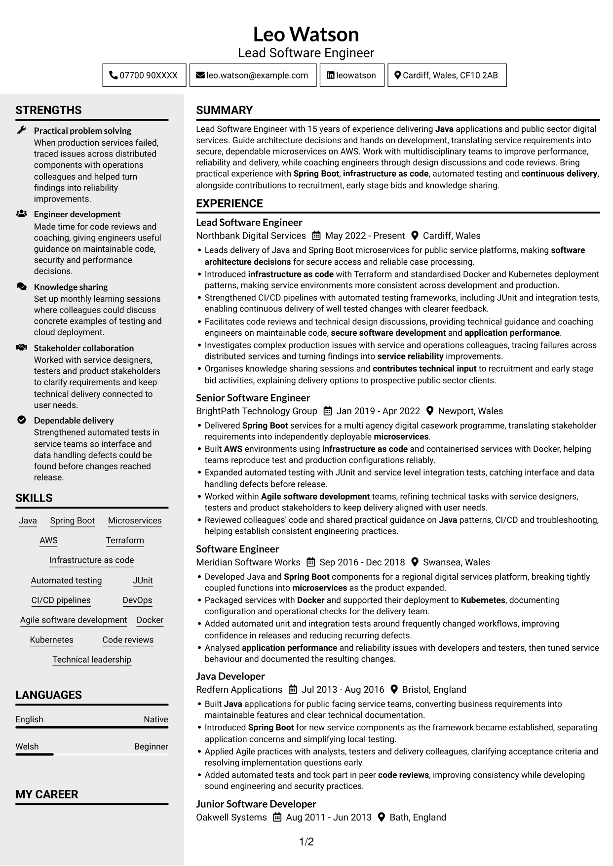 CV example — page 1