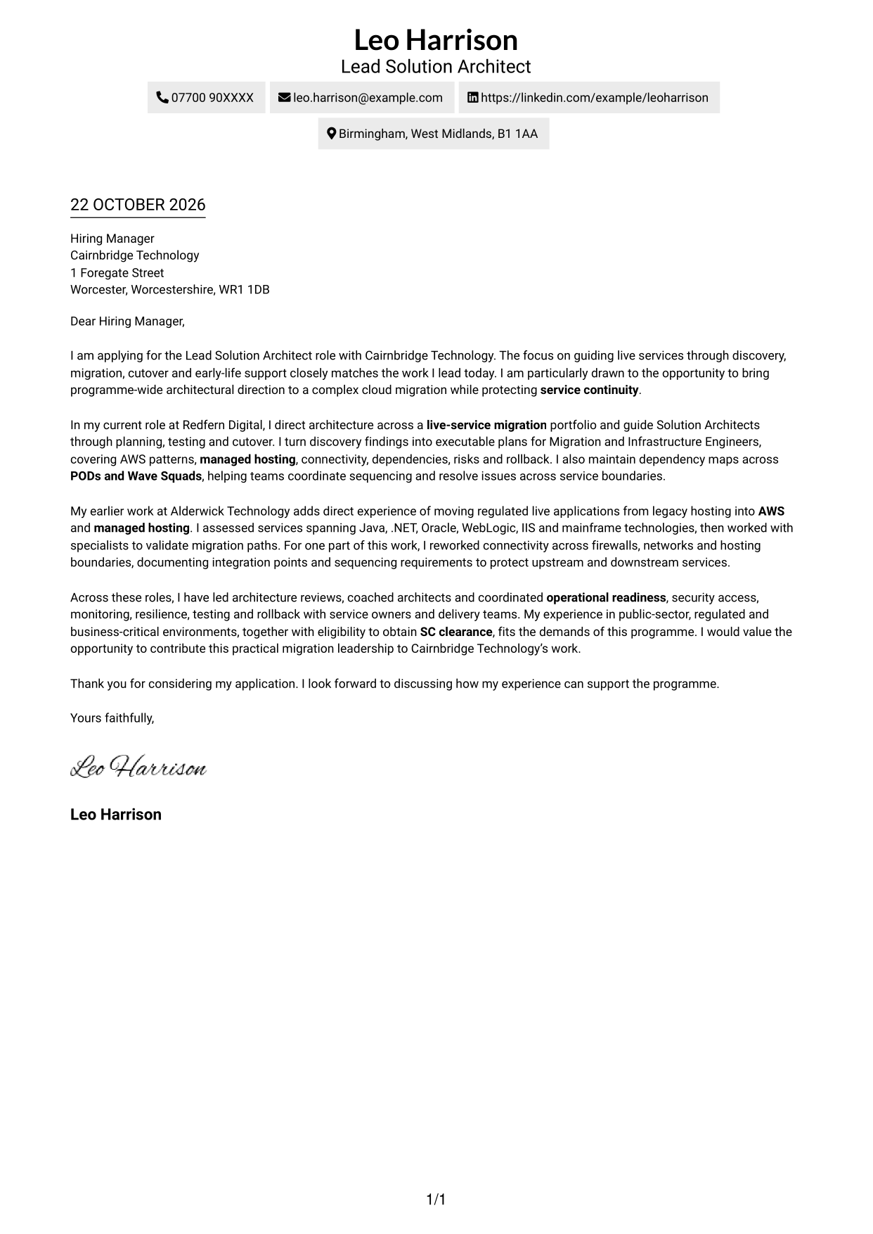 Cover letter example — page 1