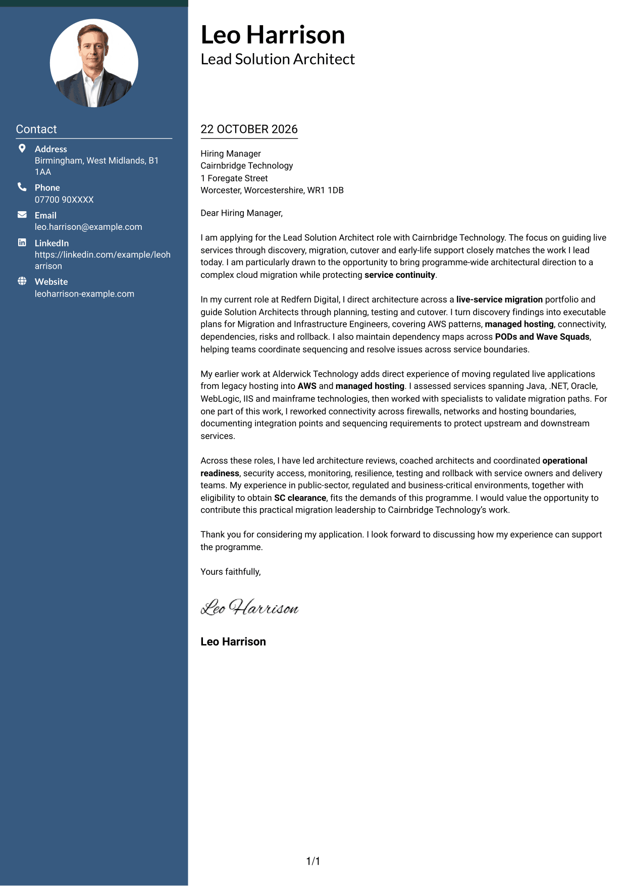 Cover letter example — page 1