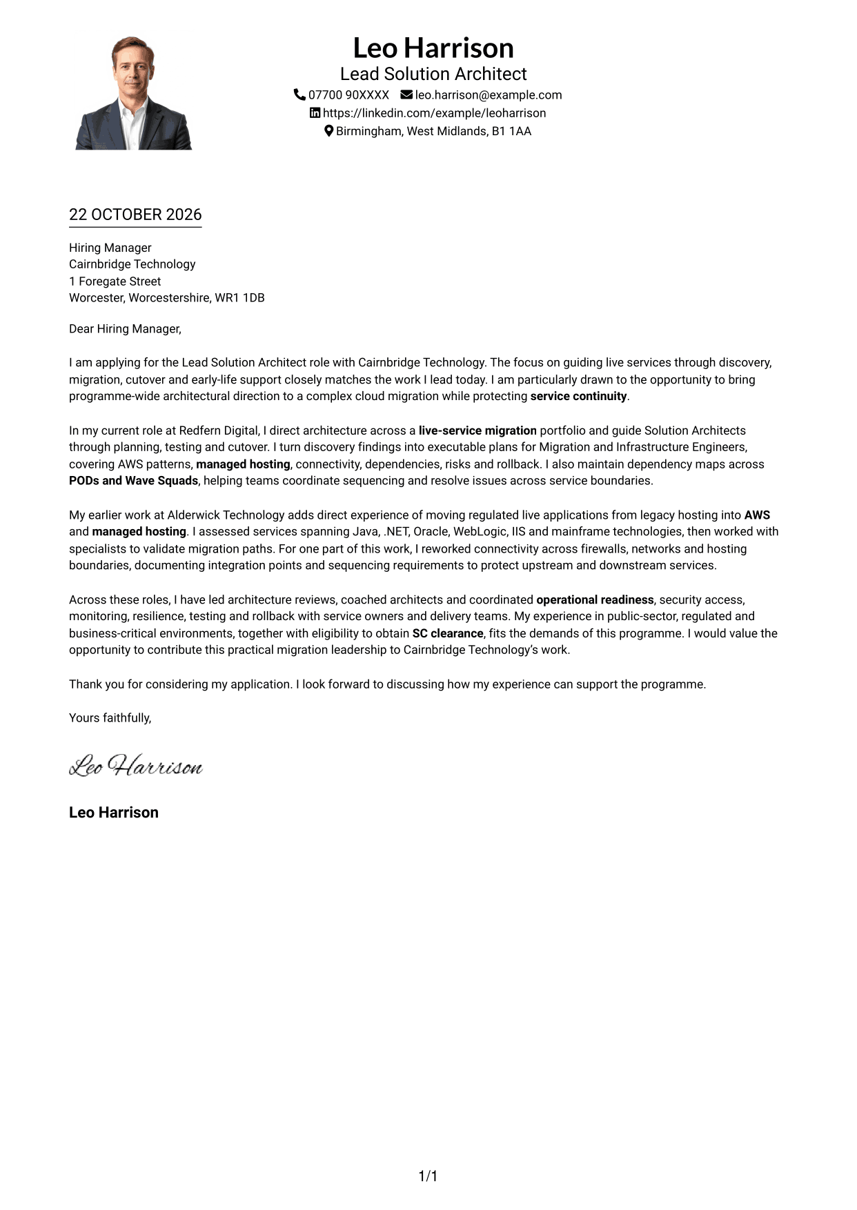 Cover letter example — page 1