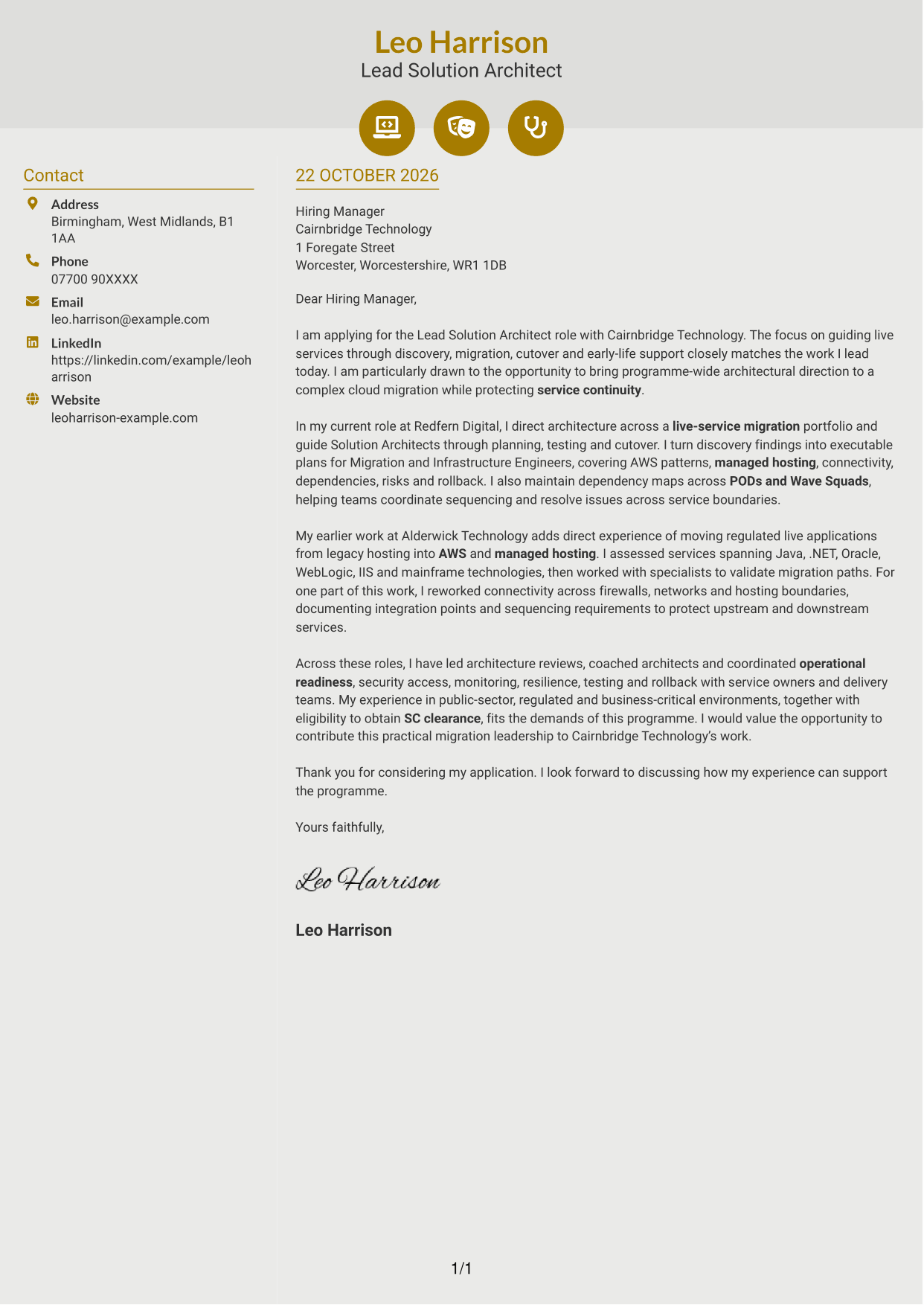Cover letter example — page 1