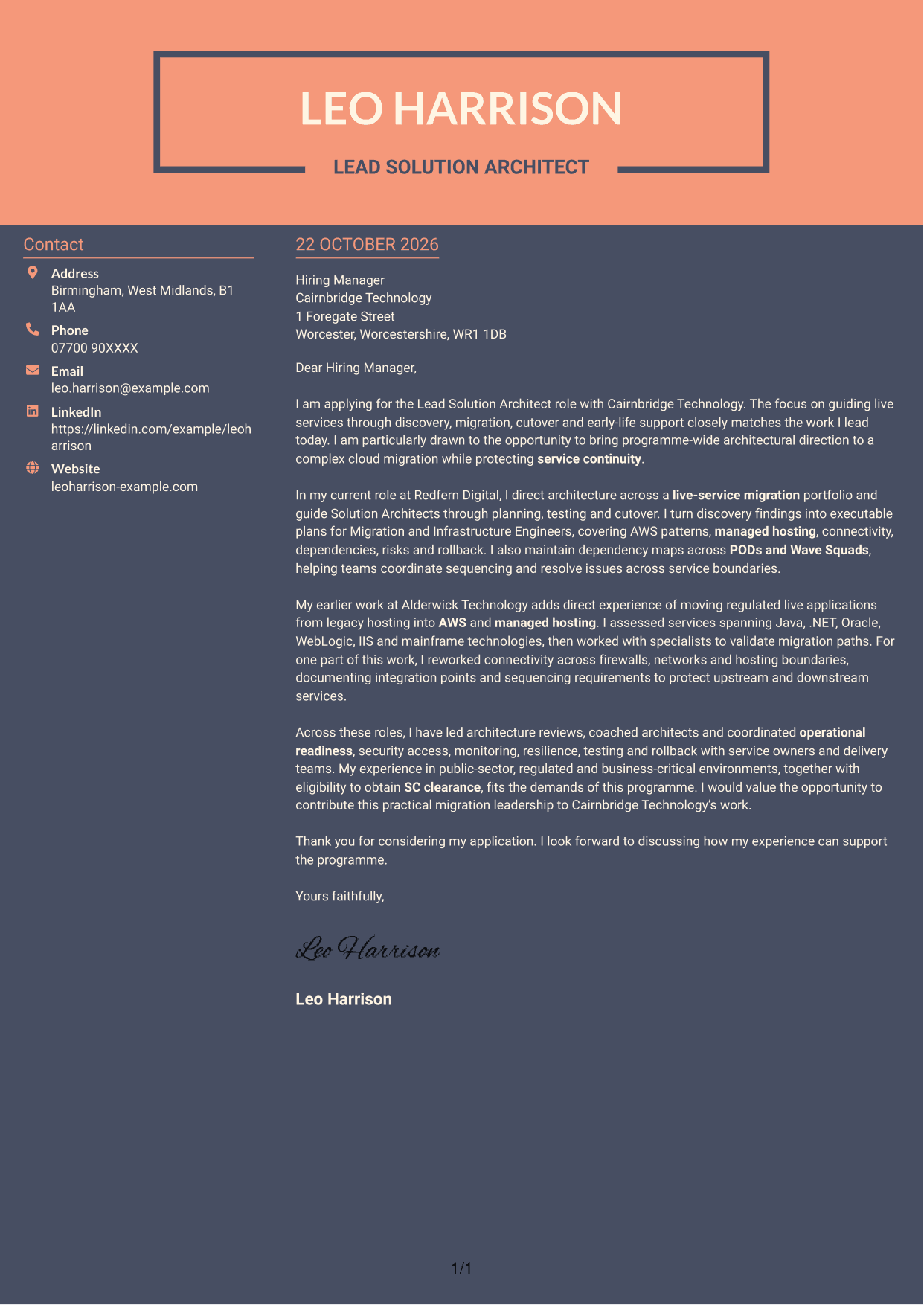Cover letter example — page 1