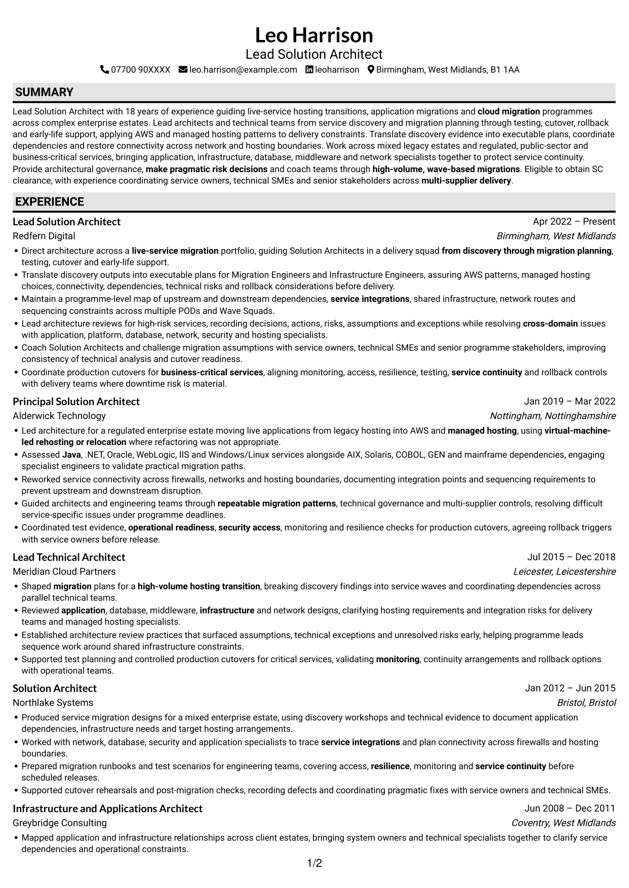 CV example — page 1