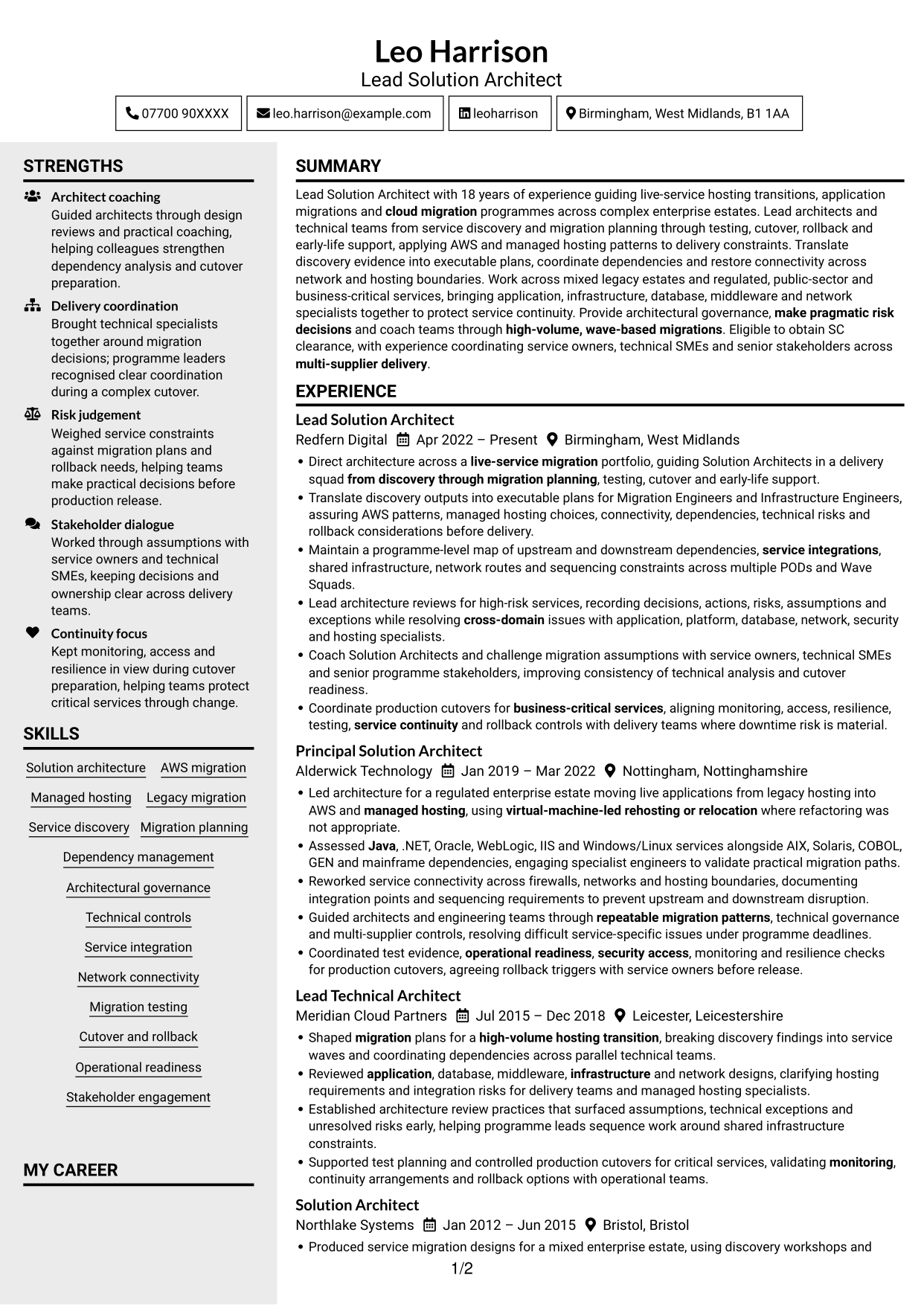 CV example — page 1