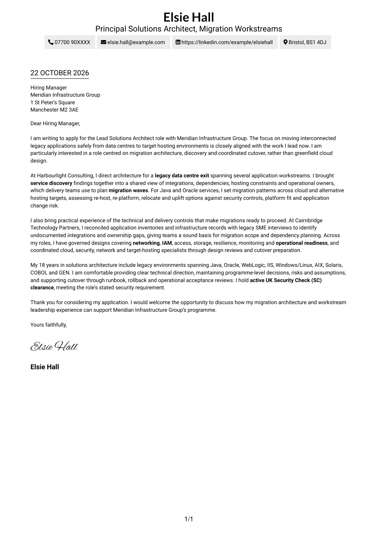 Cover letter example — page 1