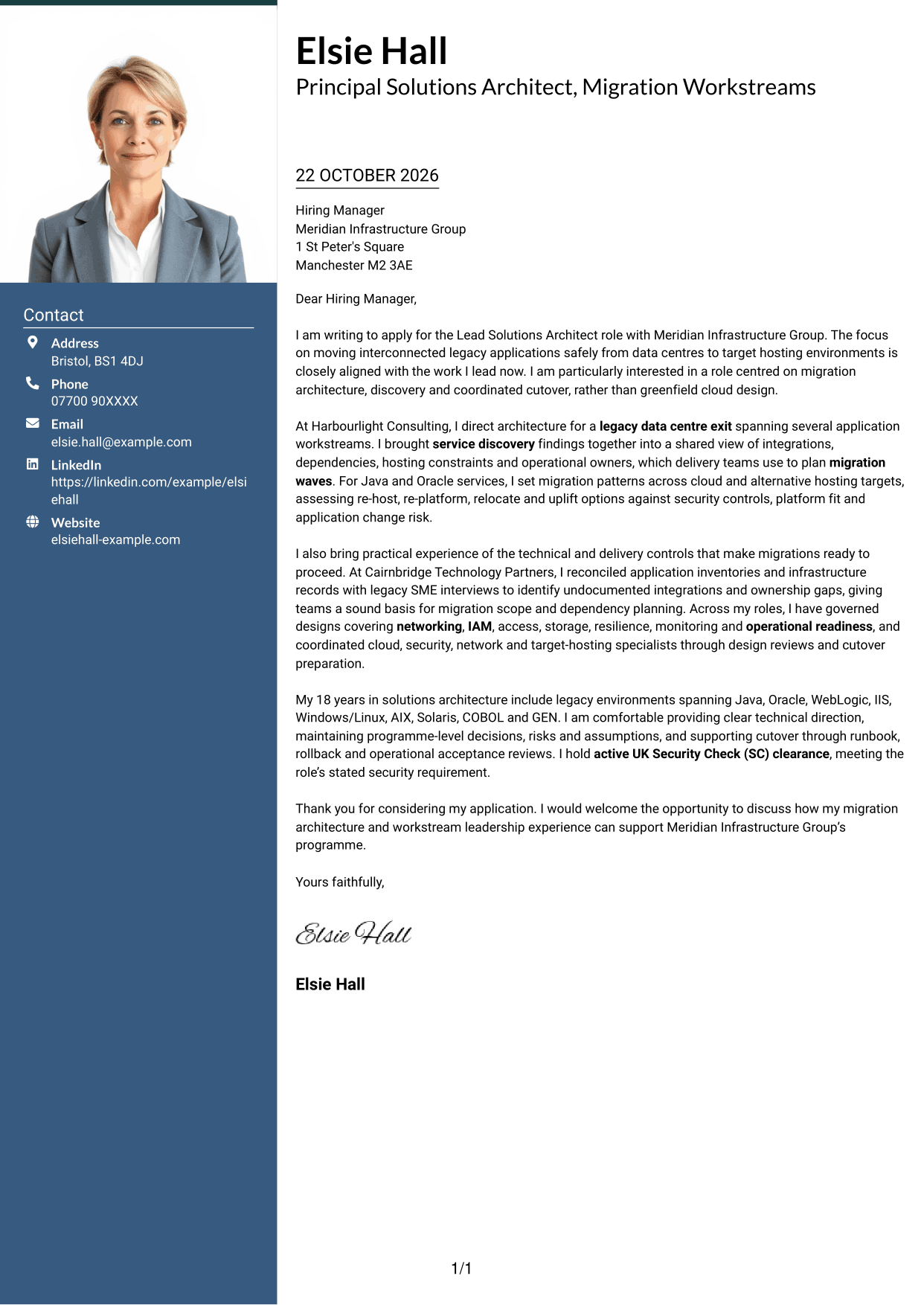 Cover letter example — page 1