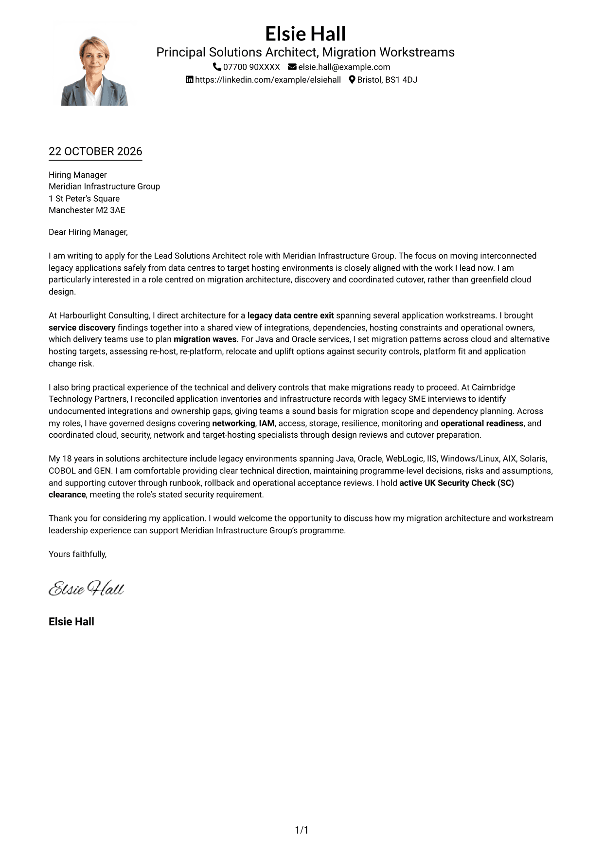 Cover letter example — page 1