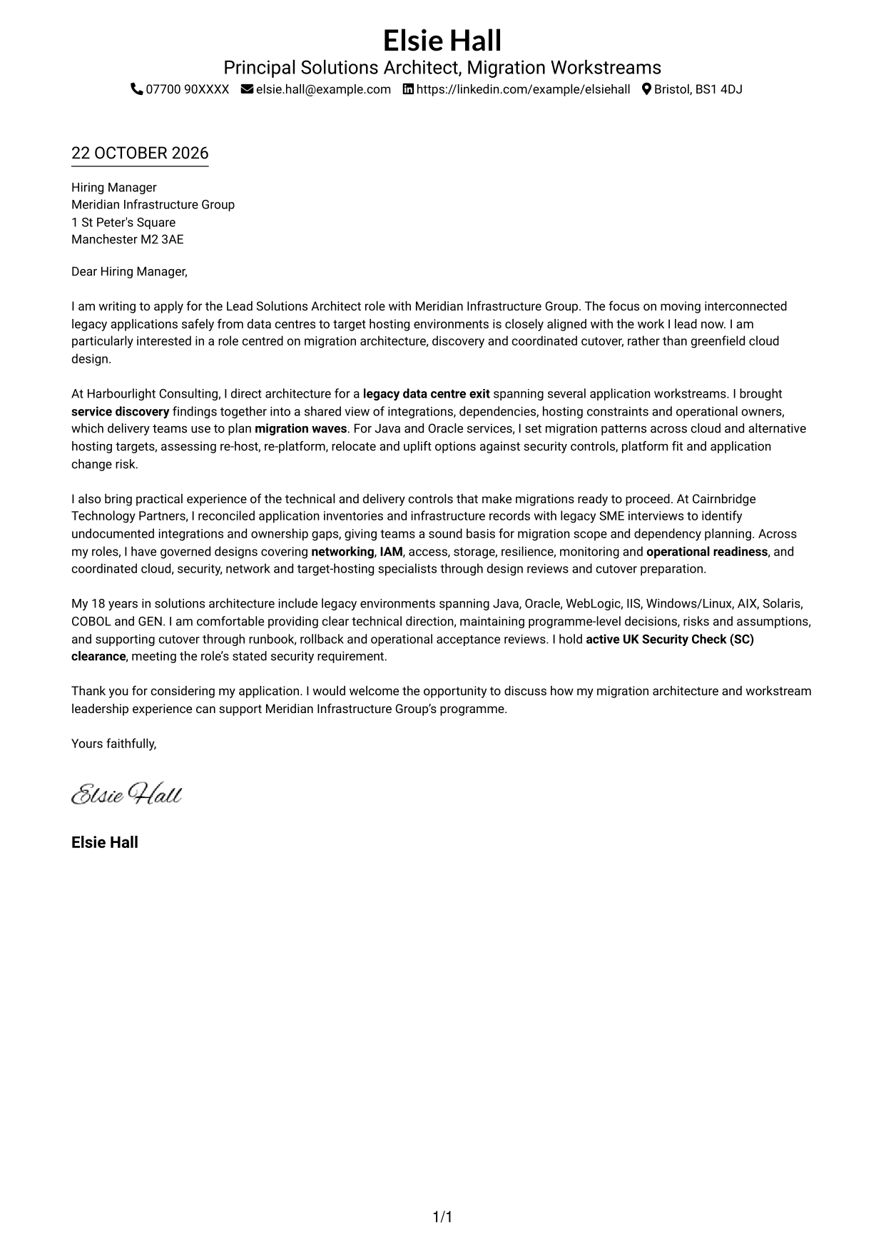 Cover letter example — page 1