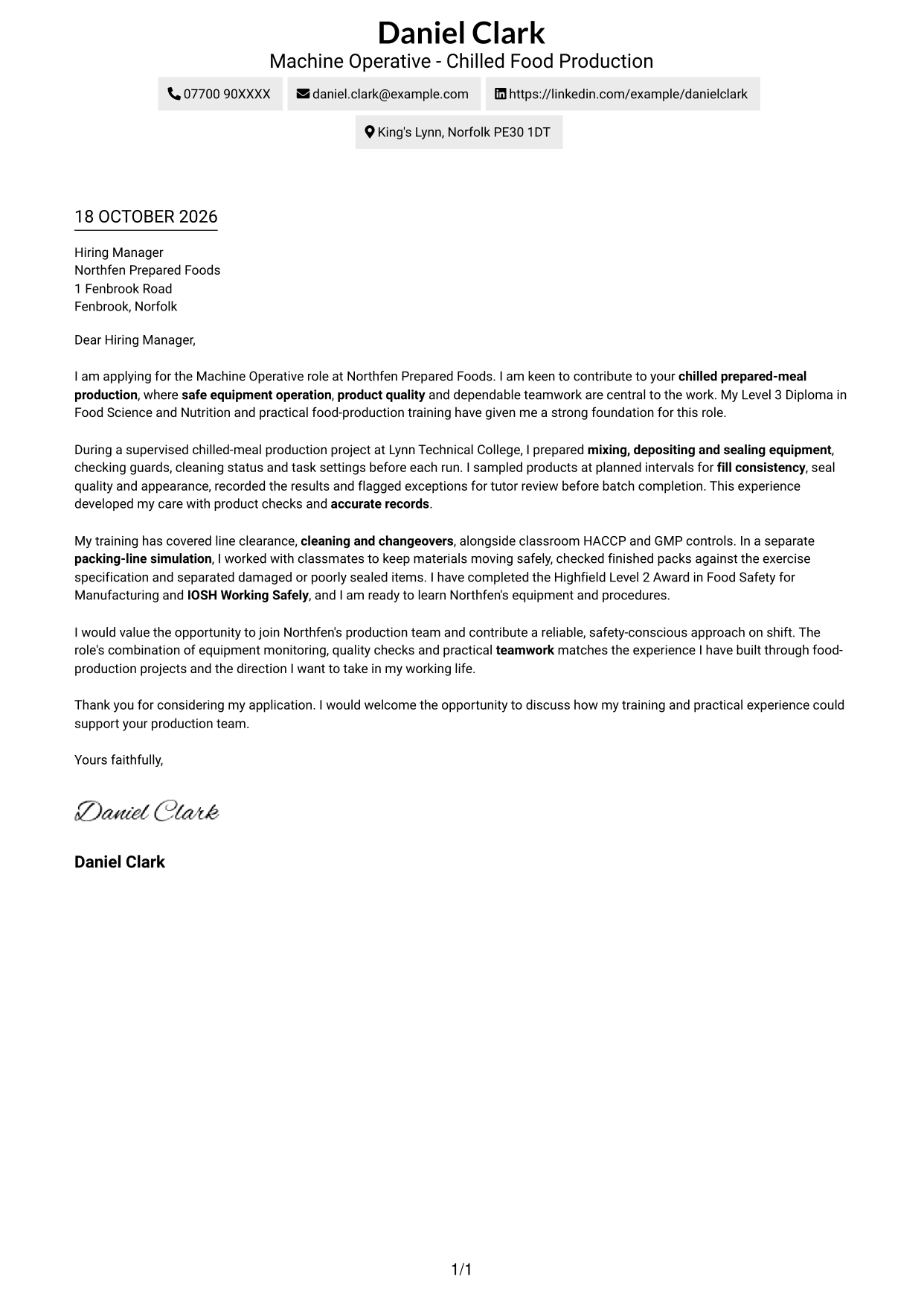 Cover letter example — page 1