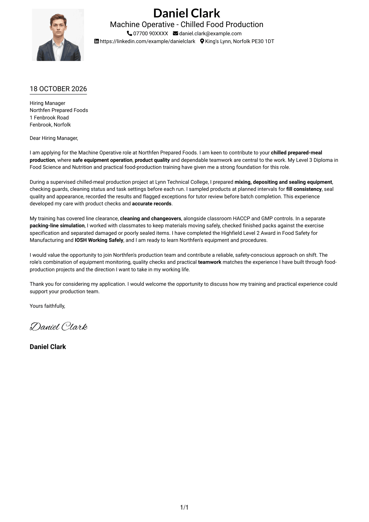 Cover letter example — page 1