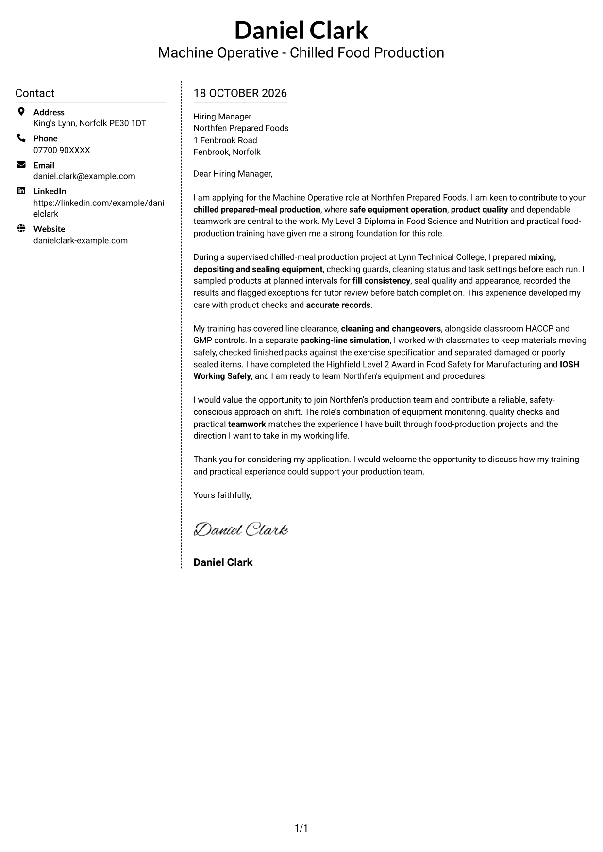 Cover letter example — page 1