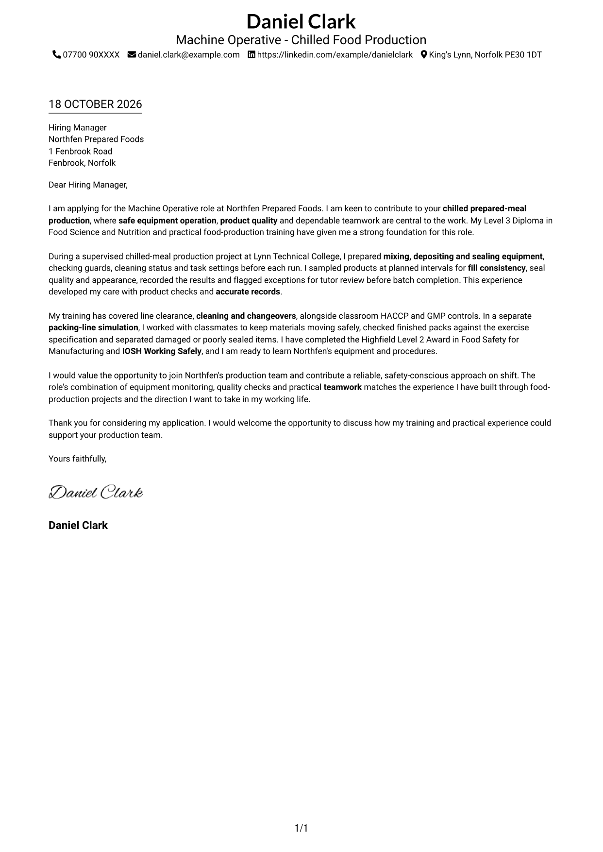 Cover letter example — page 1