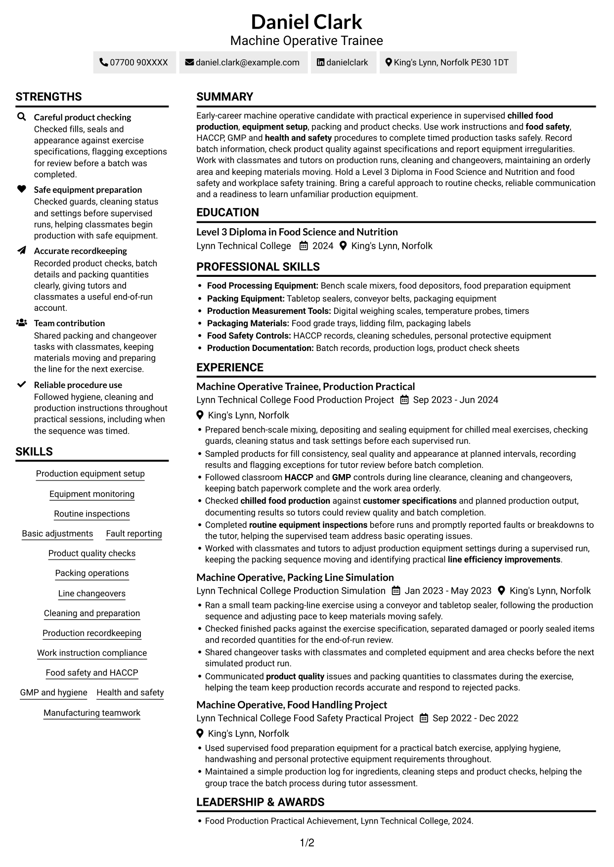 CV example — page 1
