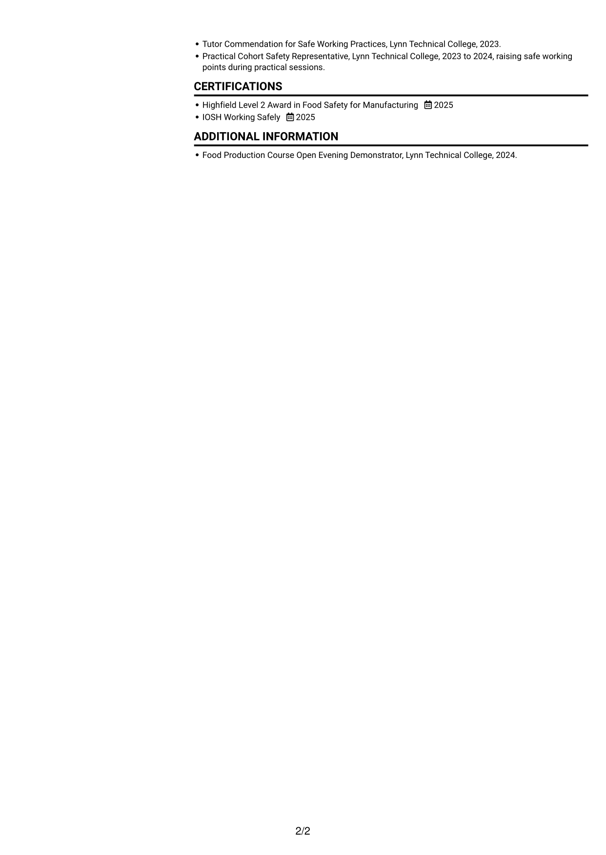 CV example — page 2