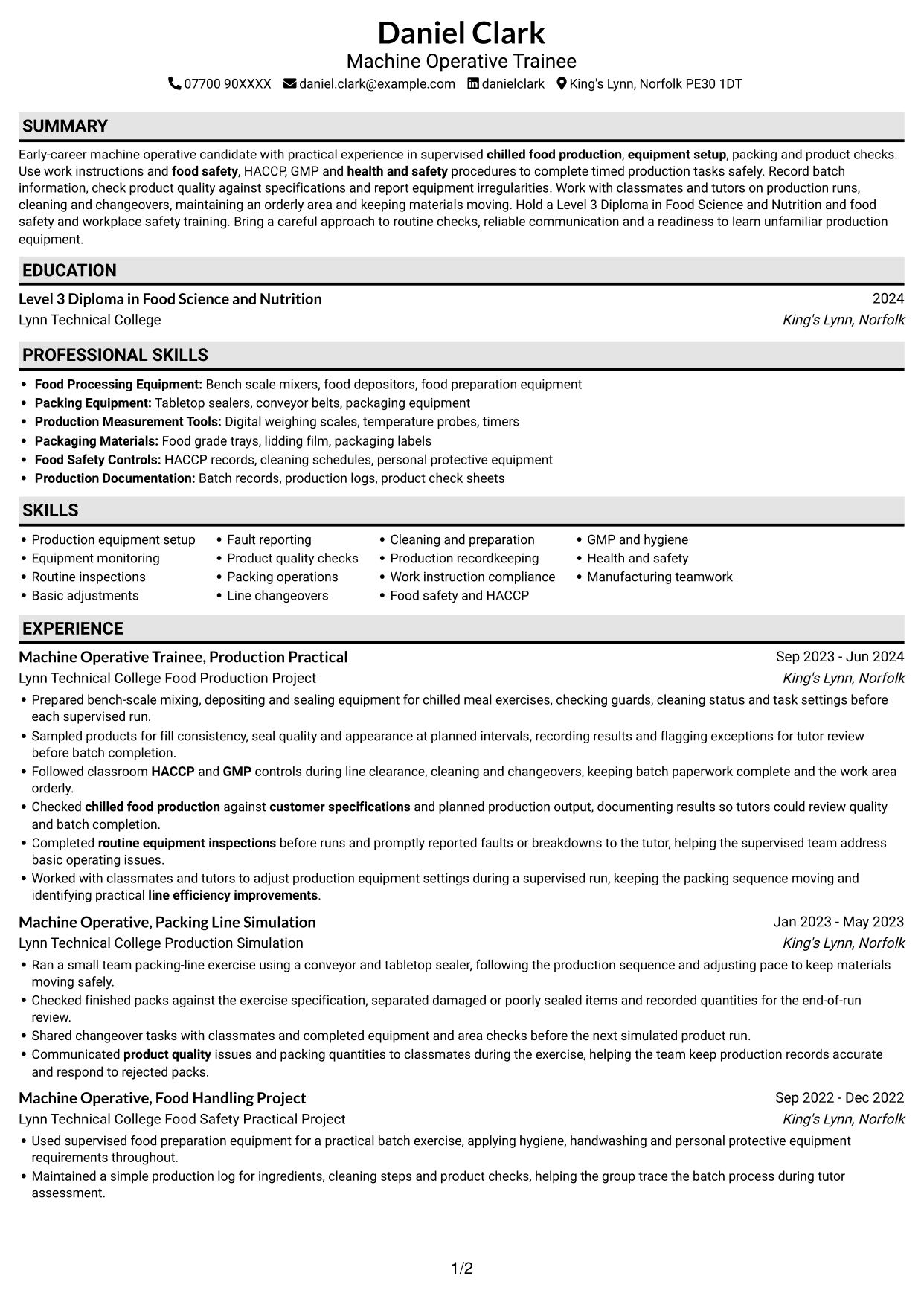 CV example — page 1