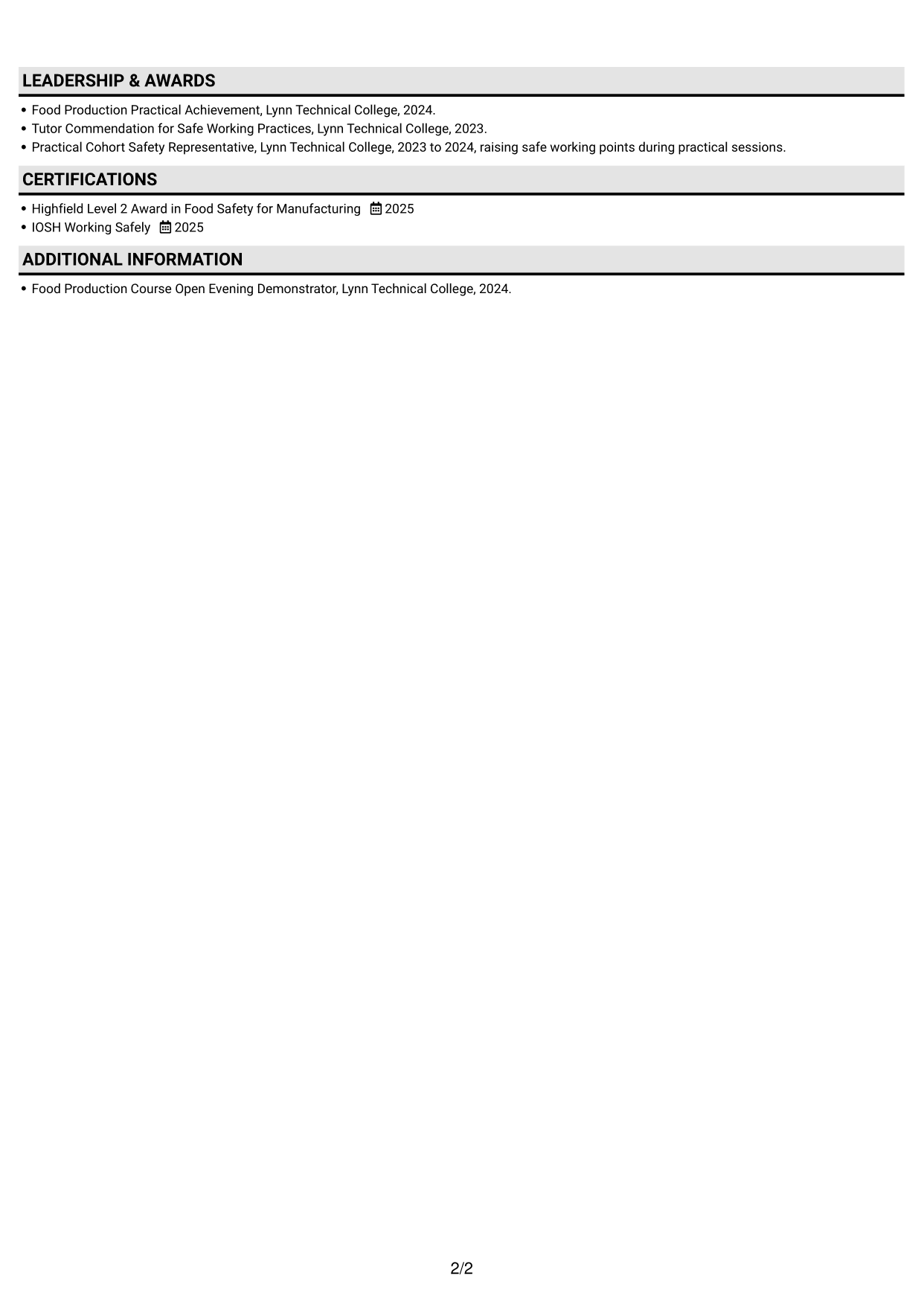 CV example — page 2