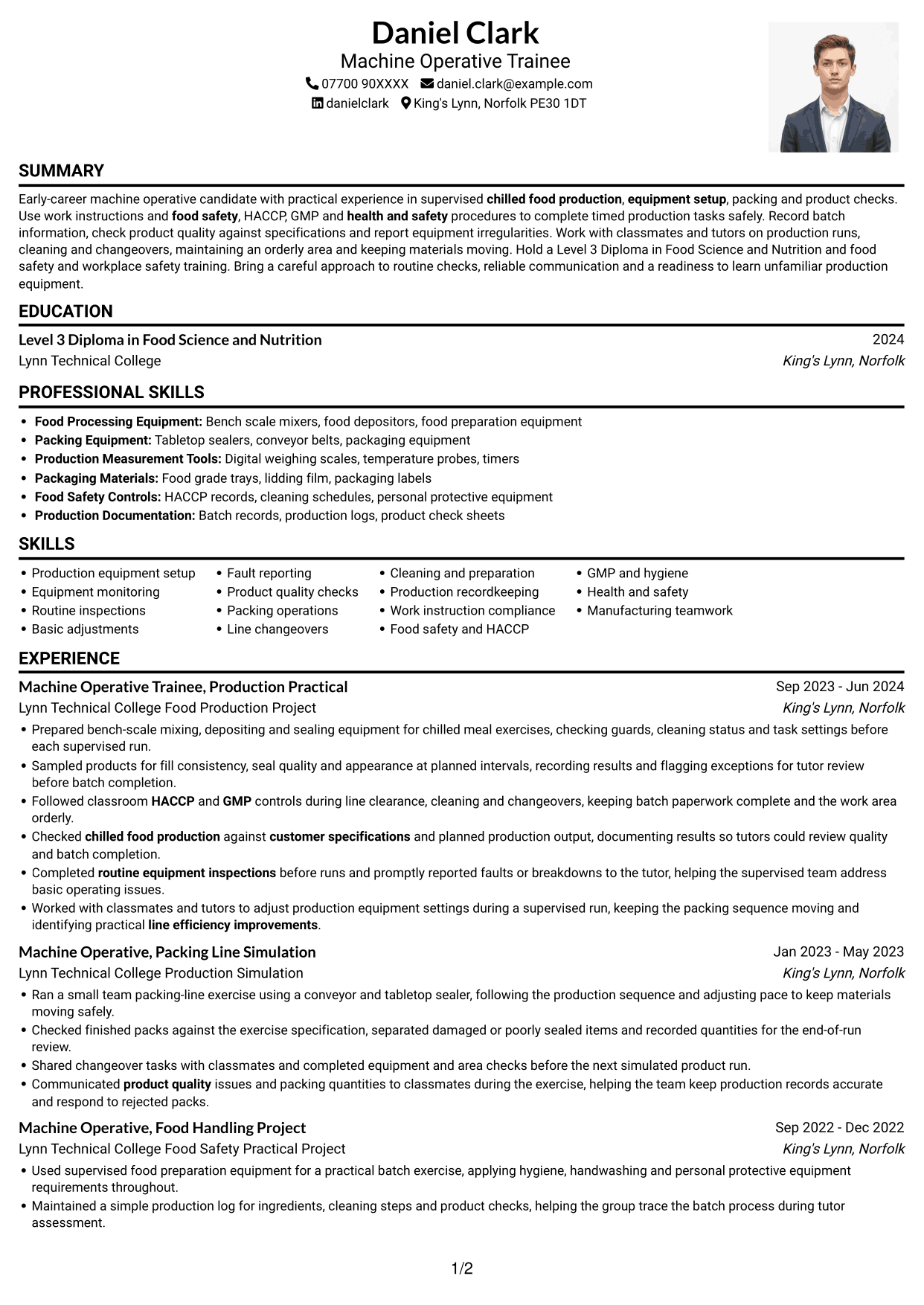CV example — page 1