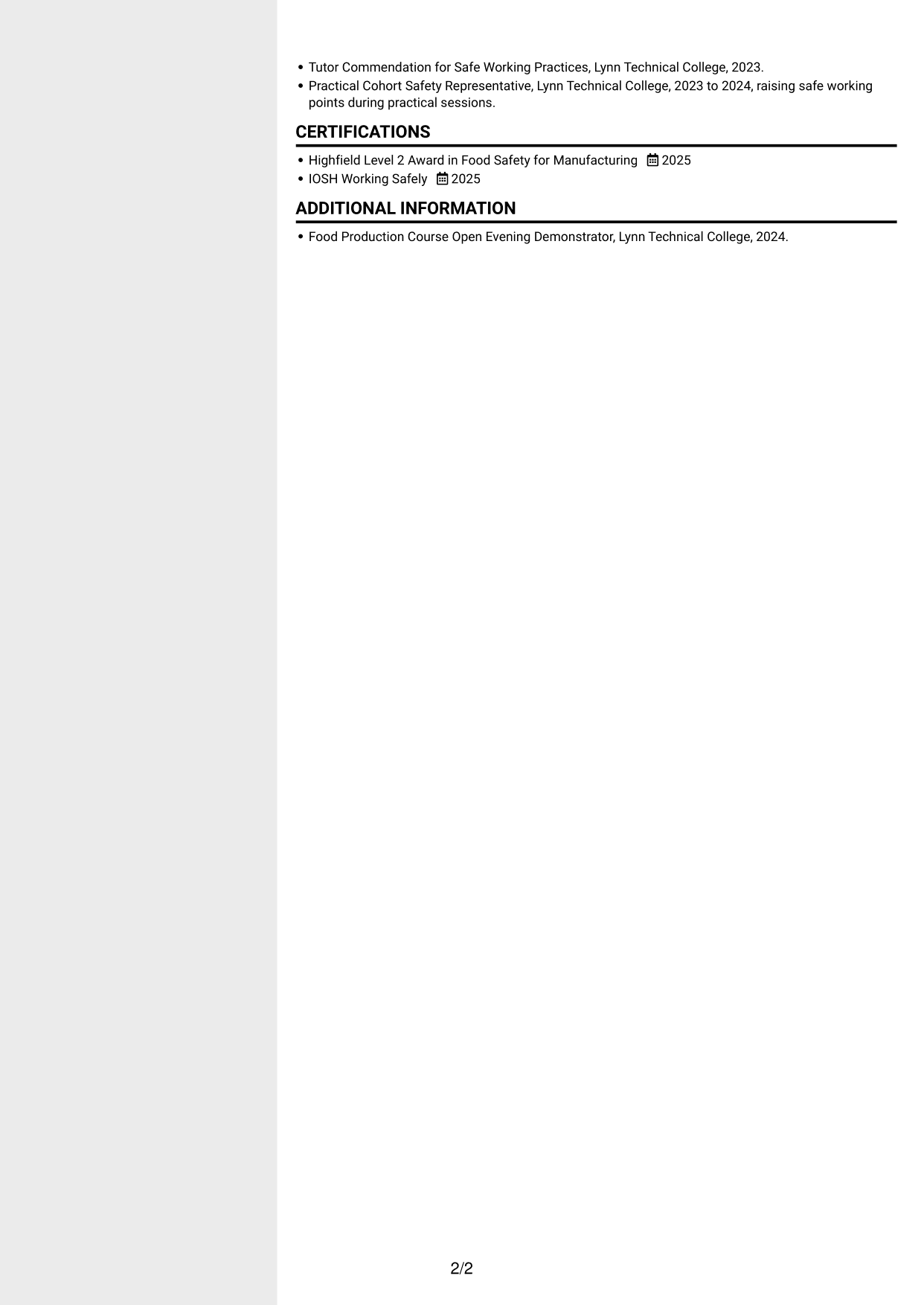 CV example — page 2