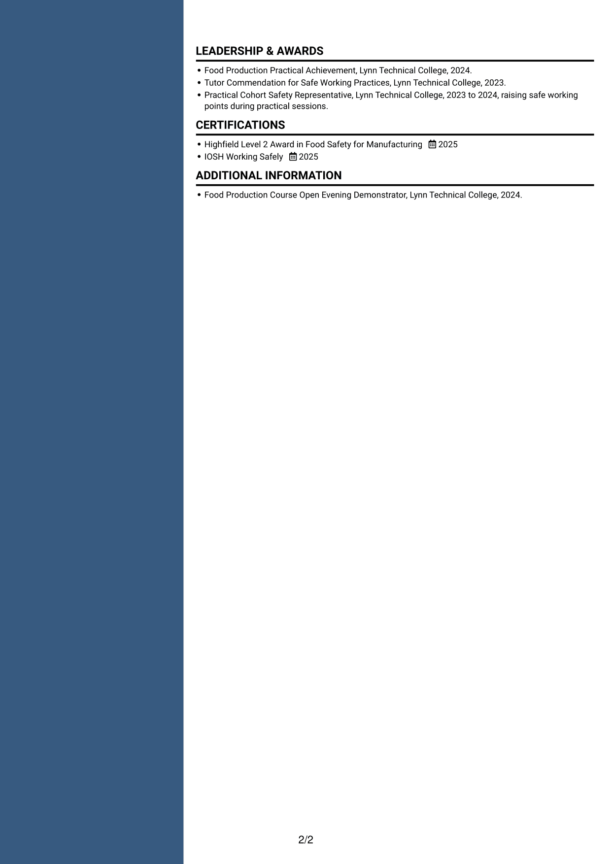 CV example — page 2
