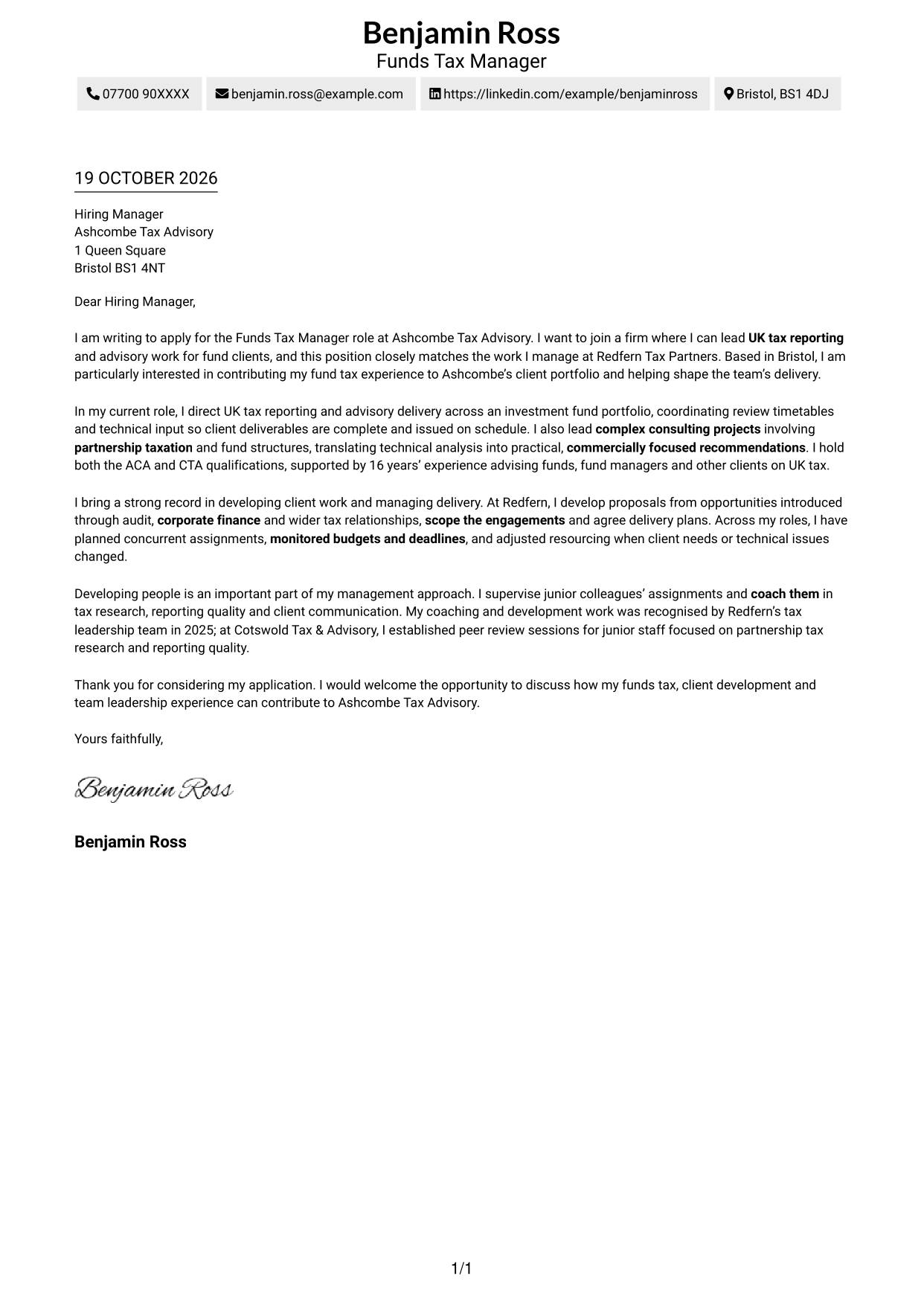 Cover letter example — page 1