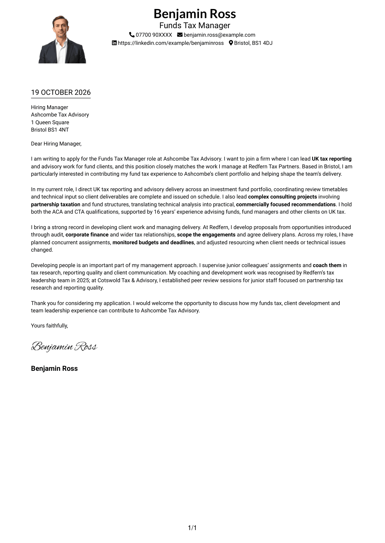 Cover letter example — page 1