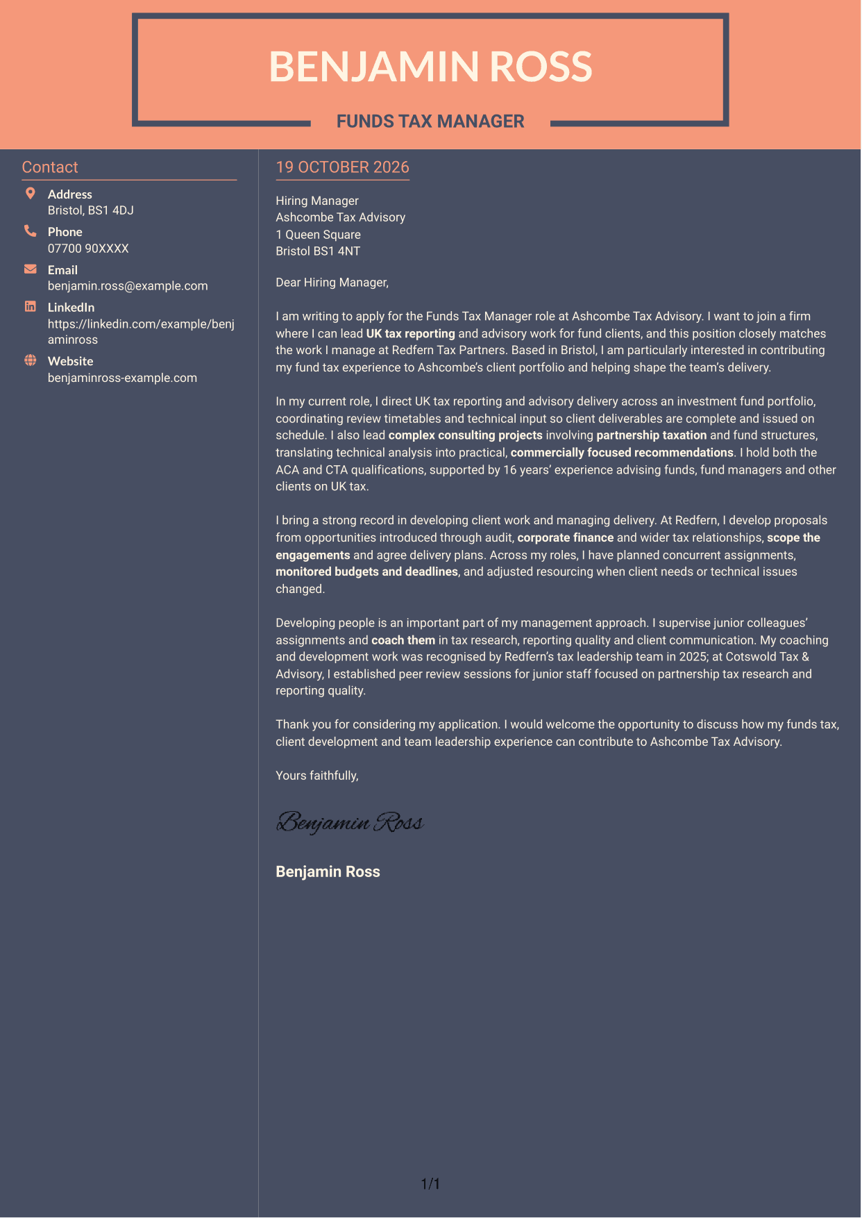 Cover letter example — page 1