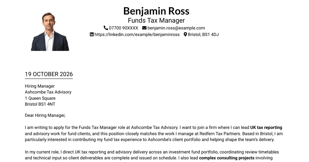 7 Manager - Funds Tax Cover Letter Templates with Example