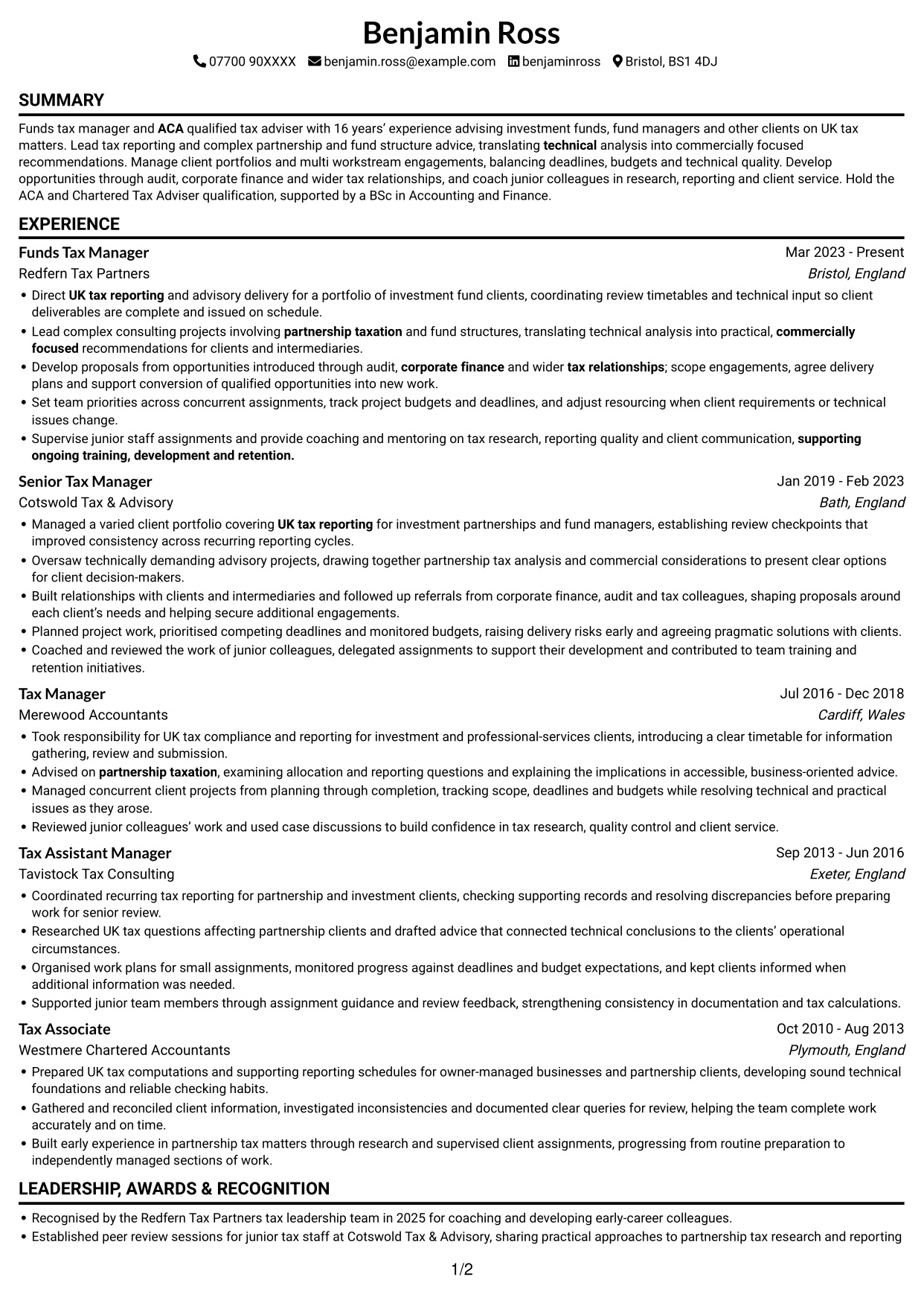 CV example — page 1