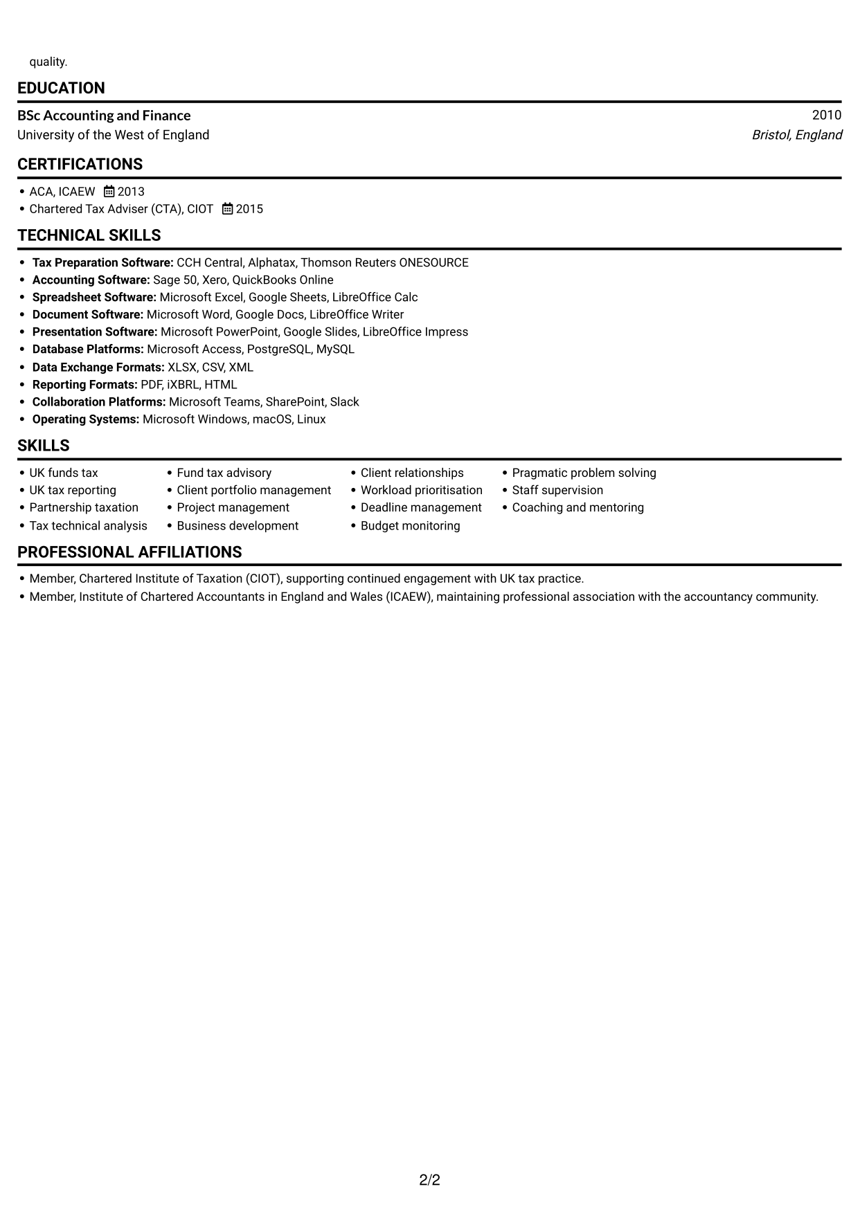 CV example — page 2