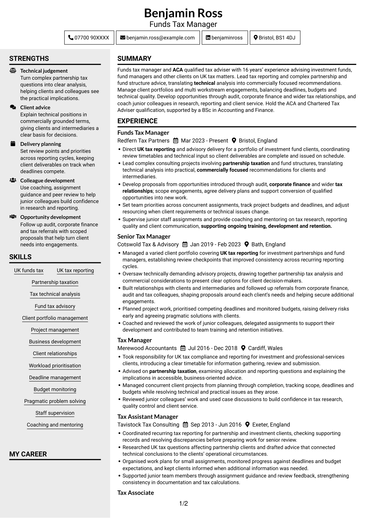CV example — page 1