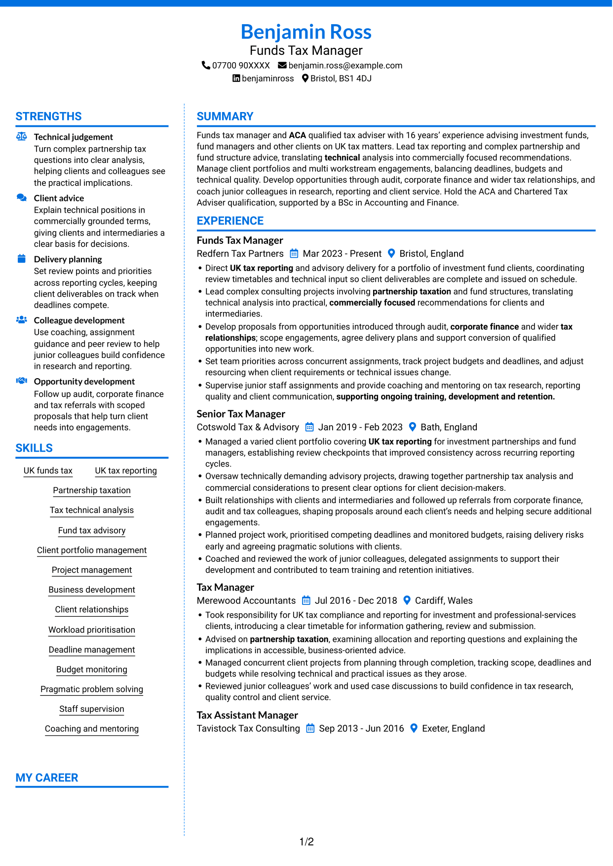 CV example — page 1