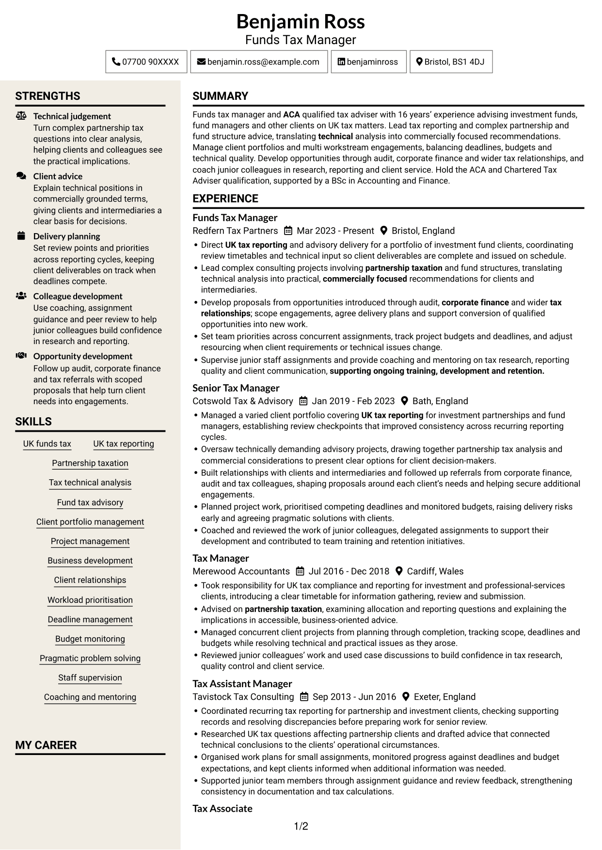 CV example — page 1