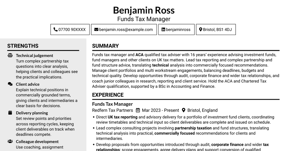 7 Manager - Funds Tax CV Templates with Example