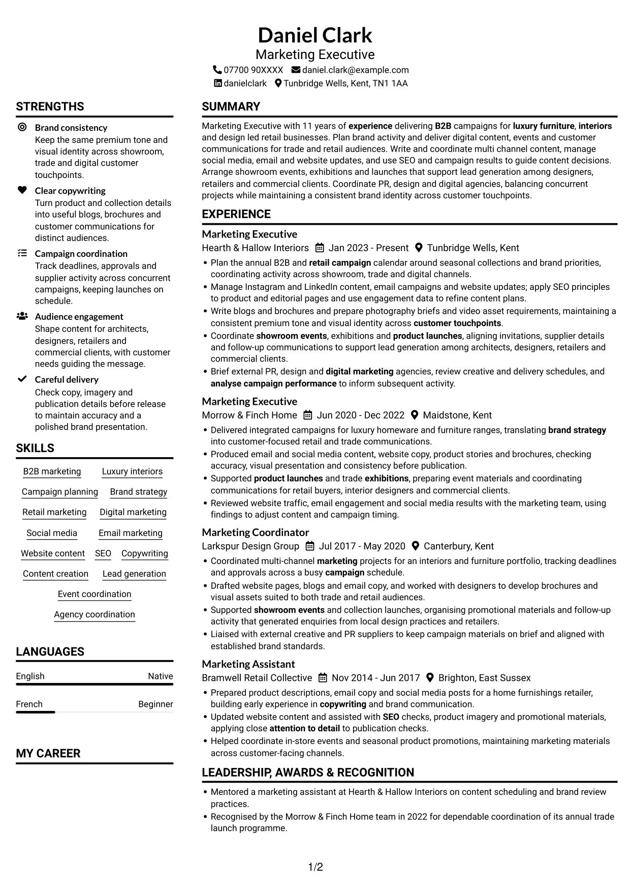 CV example — page 1