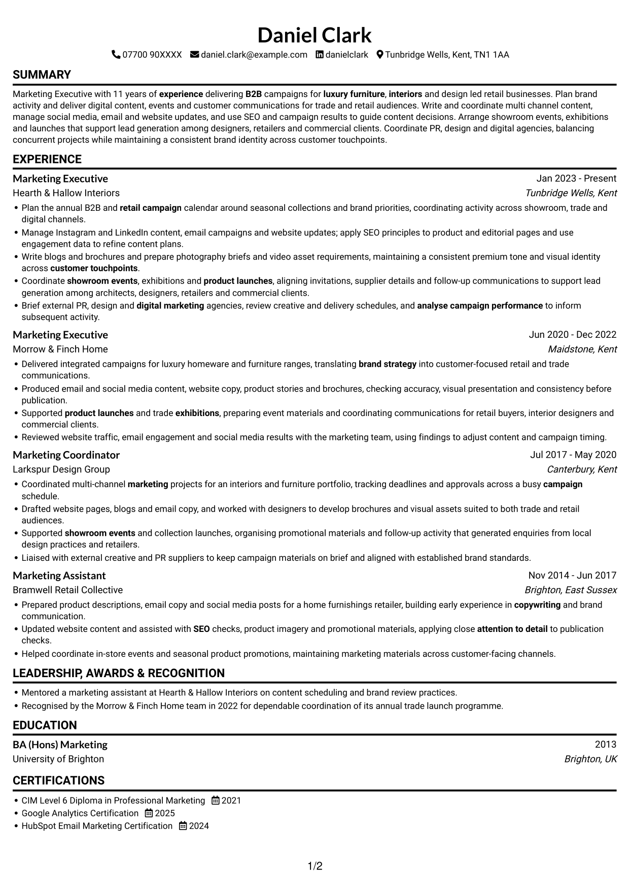 CV example — page 1