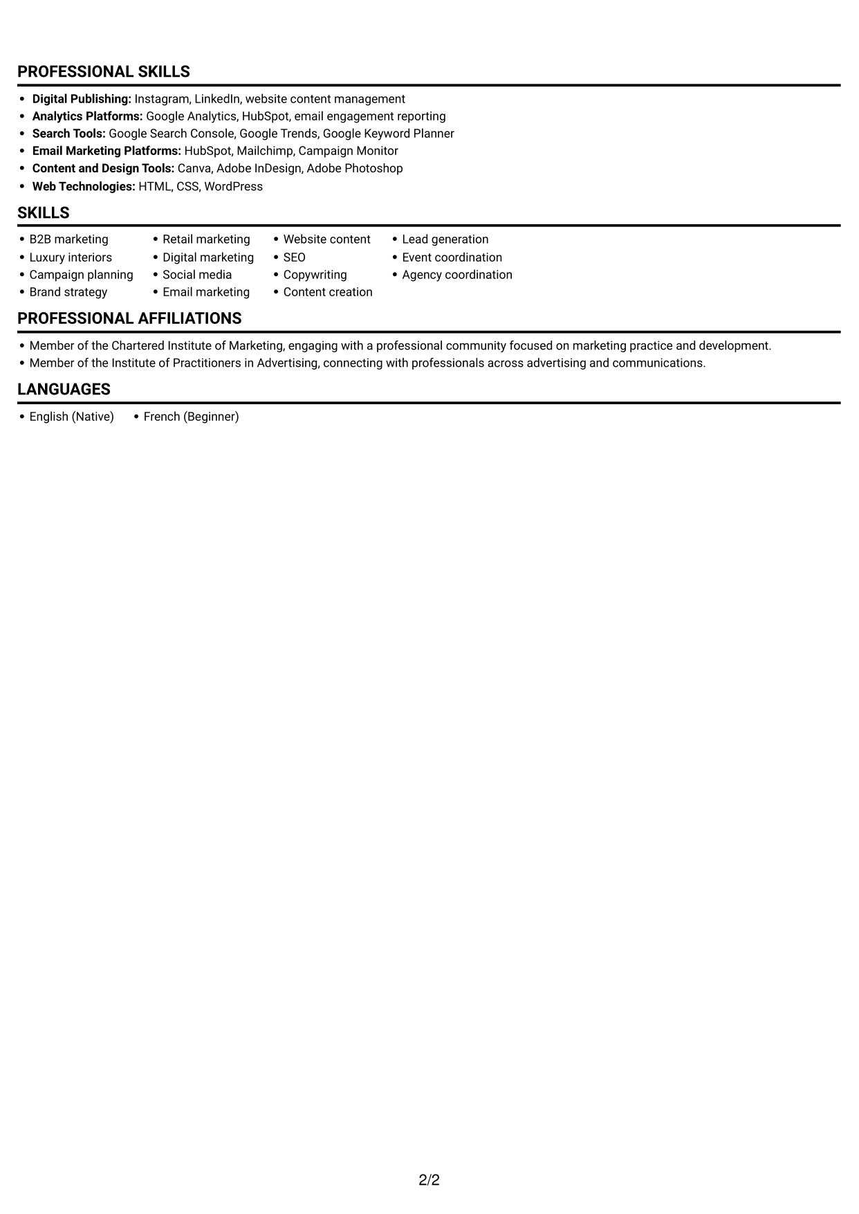 CV example — page 2