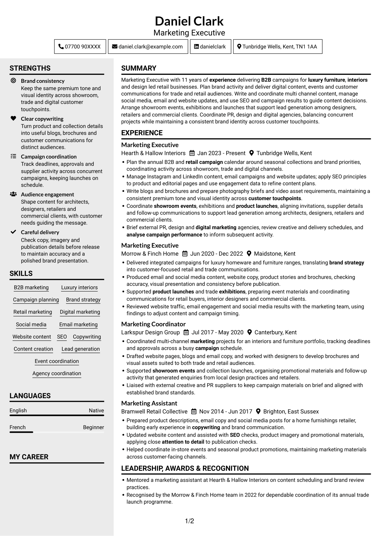 CV example — page 1