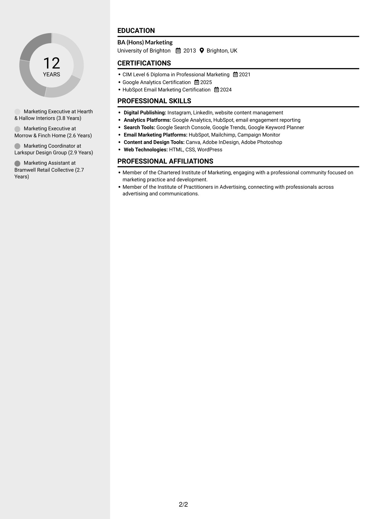 CV example — page 2