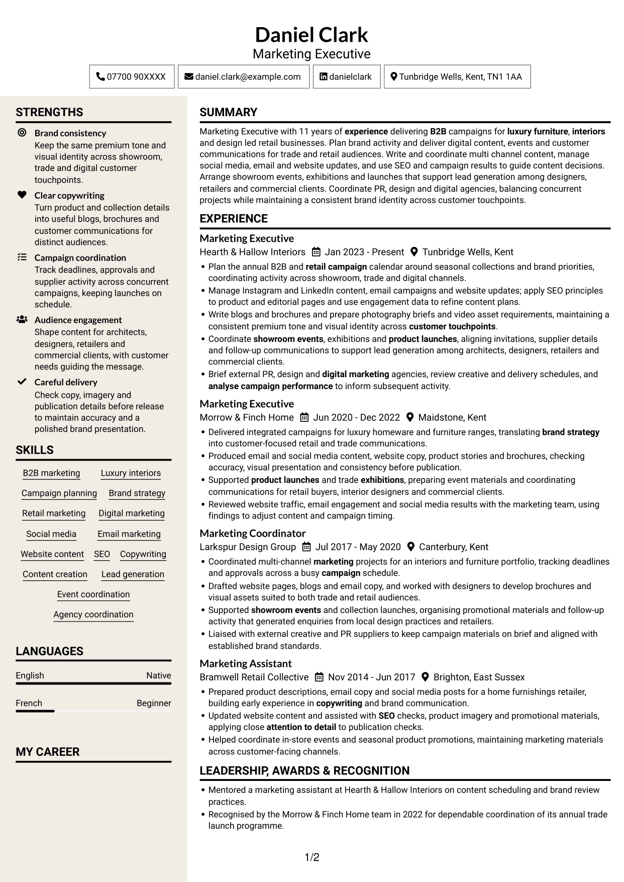 CV example — page 1