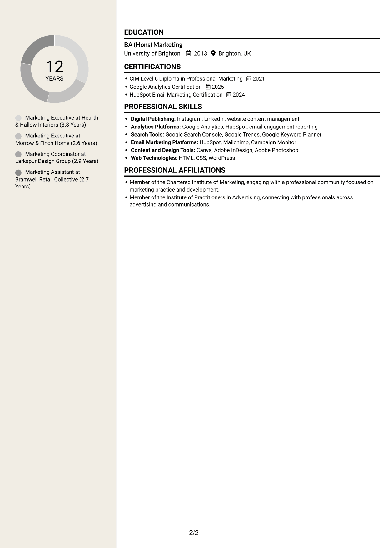 CV example — page 2